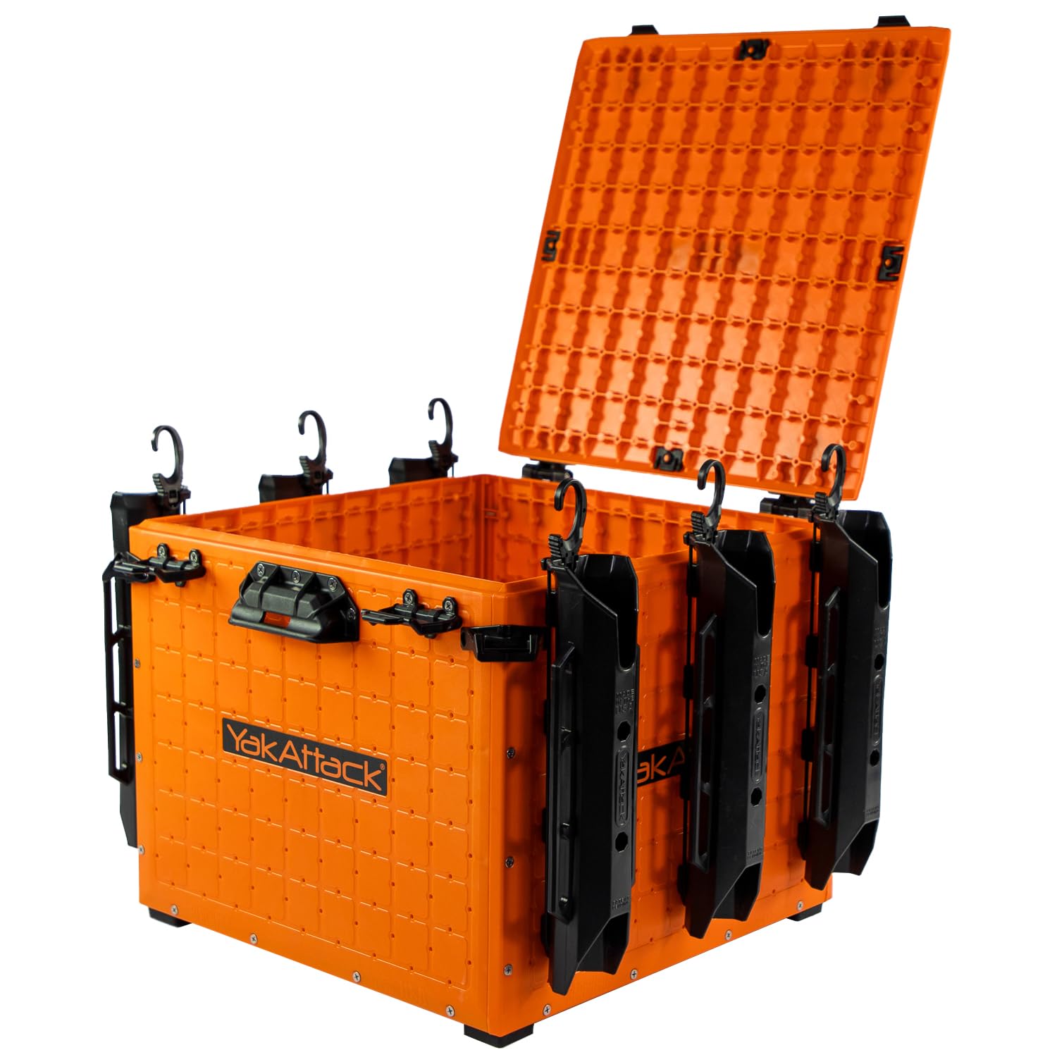 YakAttack BlackPak Pro 13" x 13" Fishing Crate with 3 Rod Holders - Battleship Grey | Compact Tackle Storage Box & Gear Organizer for Kayaks | Lightweight, Durable & Customizable Marine Accessory