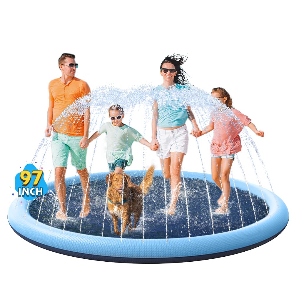 VISTOP 67" Non-Slip Splash Pad for Kids and Dogs, Thickened Sprinkler Pool for Toddlers, Outdoor Backyard Water Toys, Fun Fountain Play Mat for Babies, Children & Pets Blue