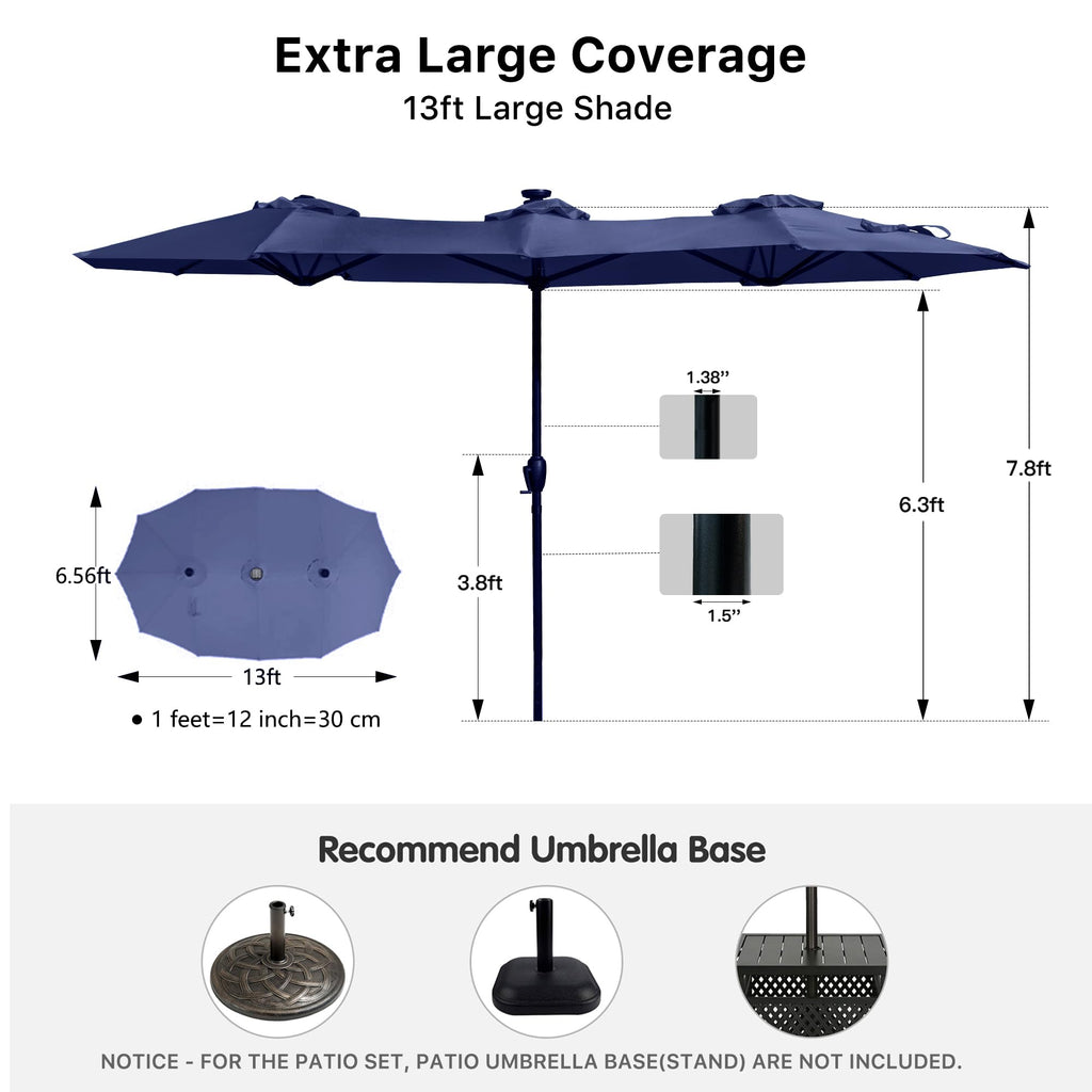 FREE SOLDIER 13ft Patio Umbrella Double Sided Outdoor Umbrella for Patio Table Umbrella with Solar lights for Garden Yard Pool (Beige)