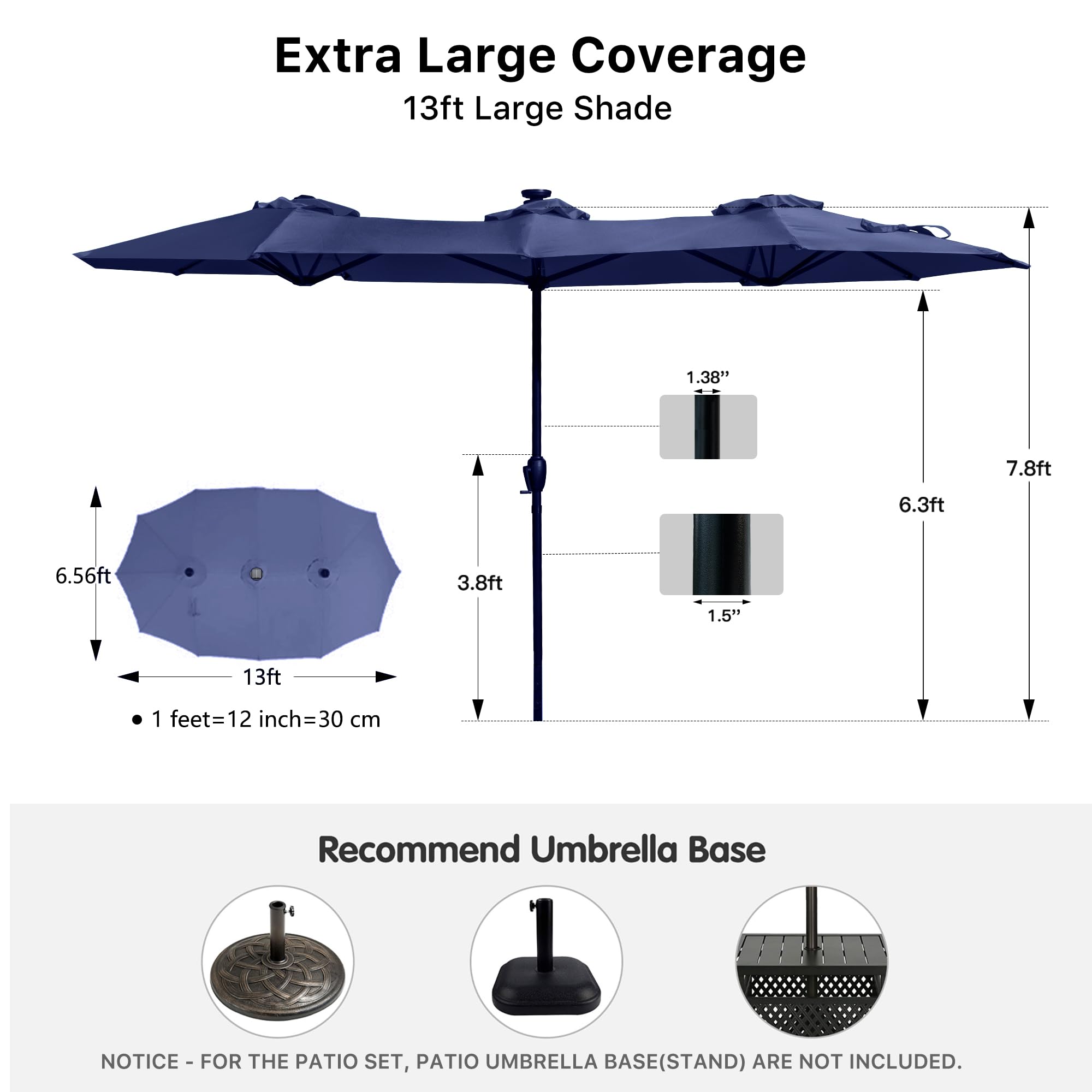 FREE SOLDIER 13ft Patio Umbrella Double Sided Outdoor Umbrella for Patio Table Umbrella with Solar lights for Garden Yard Pool (Beige)