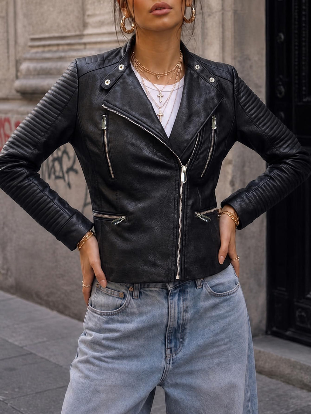Bellivera Women's Faux Leather Casual Jacket 2026 Spring Trendy Motorcycle Outfits Lightweight Classic Coat