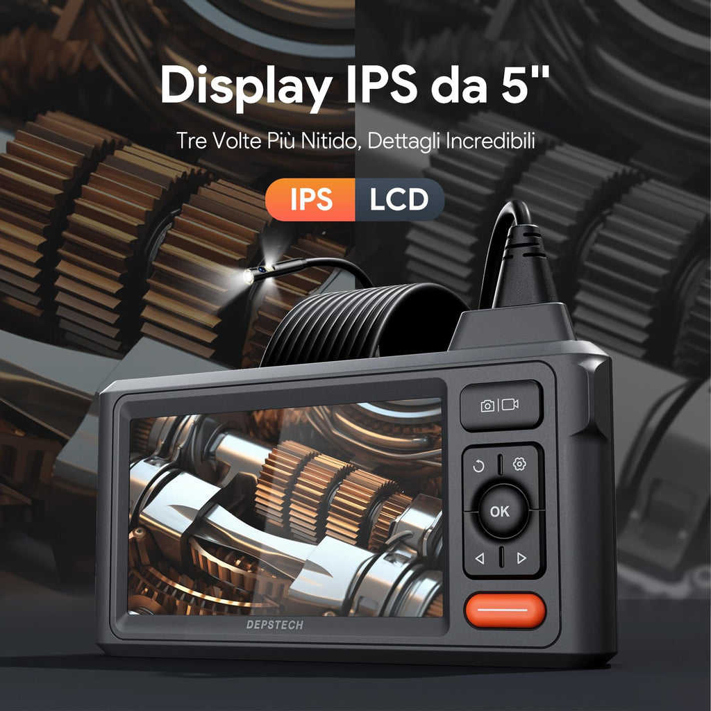 50FT Triple Lens Sewer Camera, DEPSTECH Borescope with 5" IPS Screen, 1080P Endoscope with Light, Flexible Snake Inspection for Wall, Plumbing, Automotive Engine Inspect