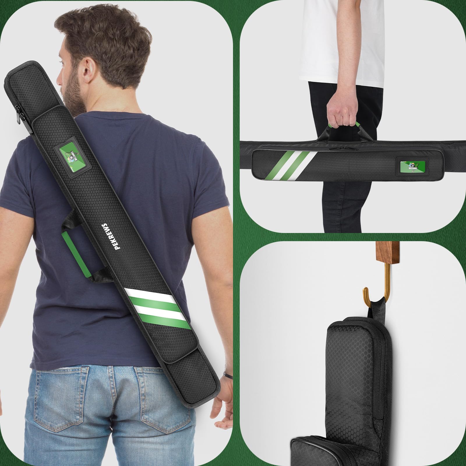PEKREWS Pool Cue Case, Soft Pool Stick Case 1x1 Holds 1 Butt and 1 Shaft with Queue Zipper Pocket, Sturdy Polyester Billiard Cue Bag with Shoulder Strap Handle, Billiard Stick Bag for Men and Women