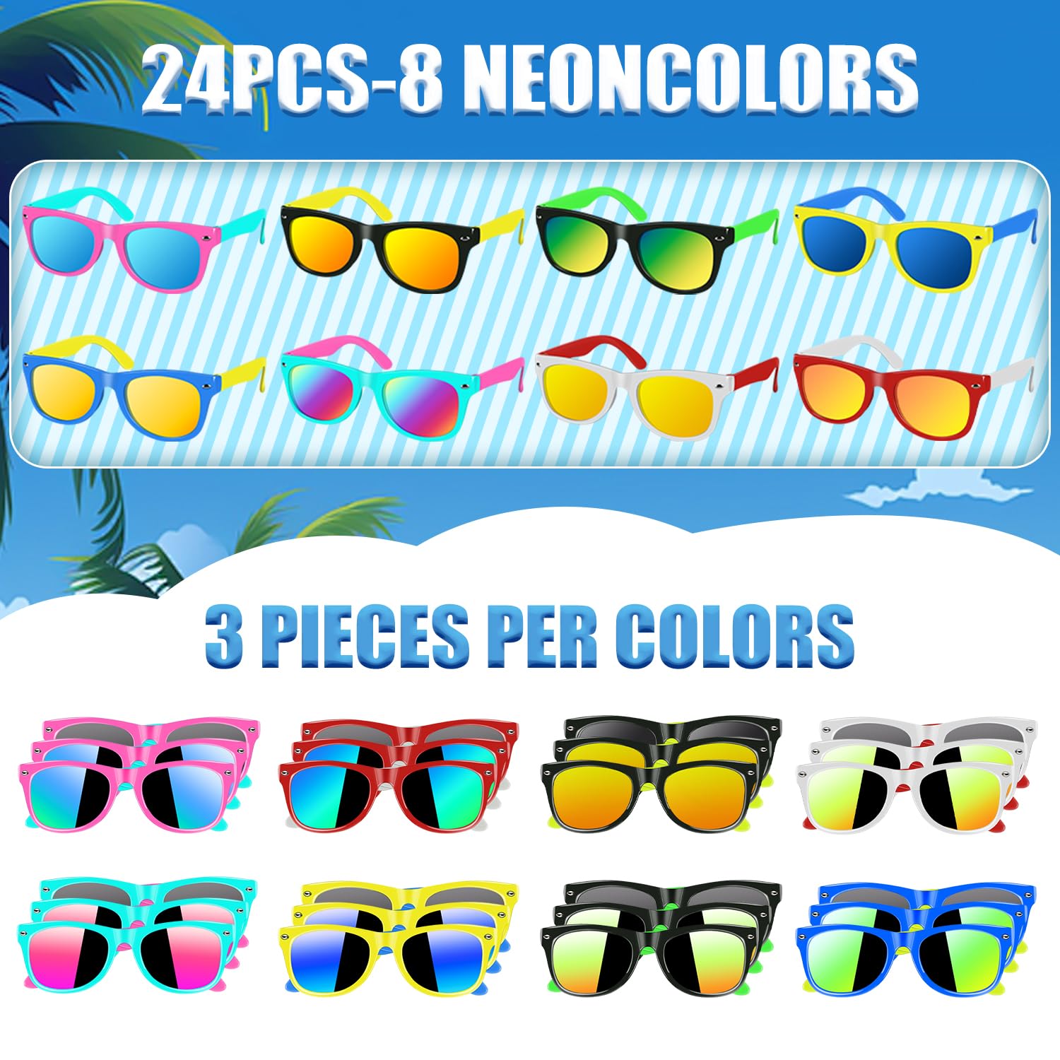 Kids Sunglasses Bulk, Kids Sunglasses Party Favors for Age 3-8, UV400 Protection Neon Kids Sunglasses Bulk for Boys Girls (12Pack-heart sunglasses)