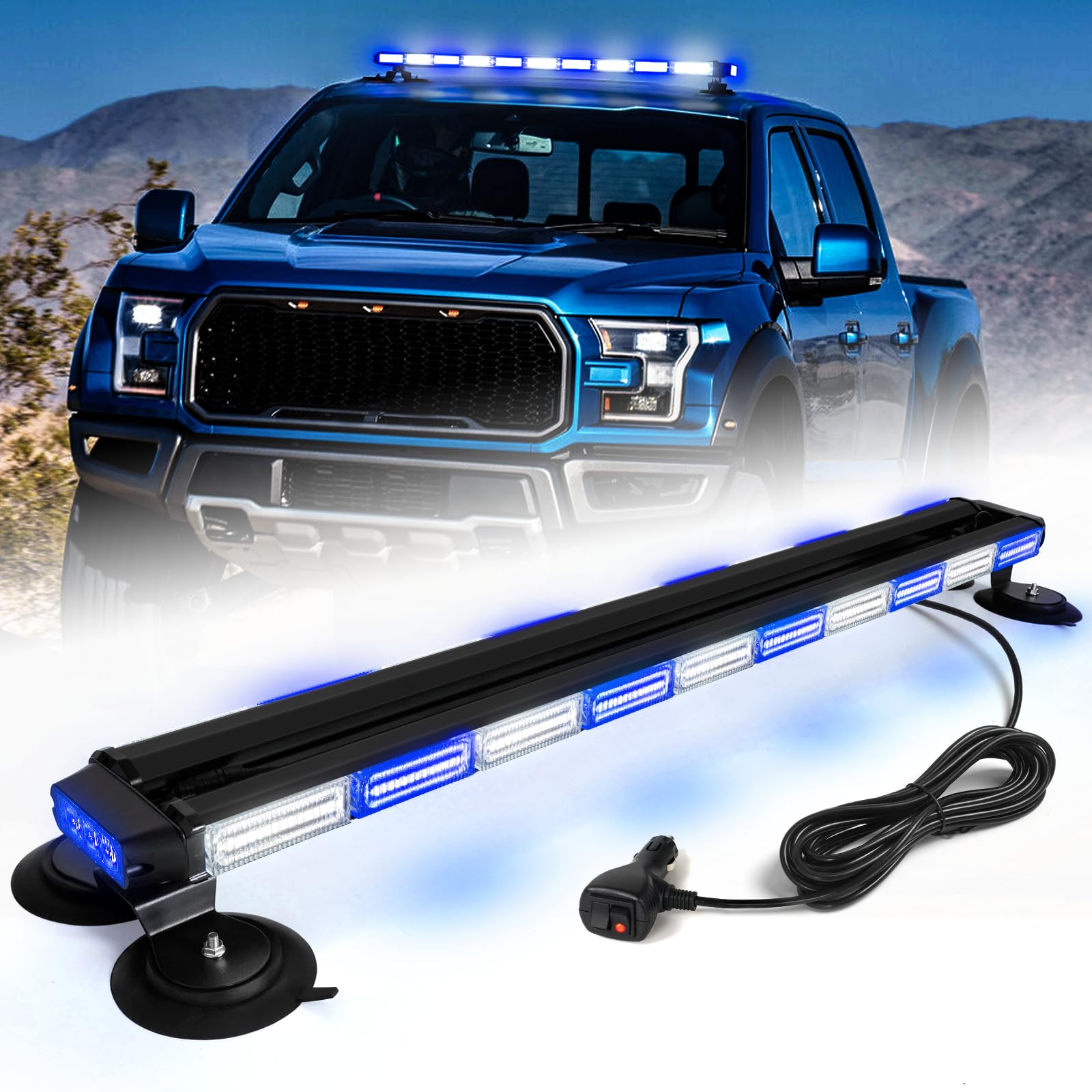 42" Roof Top Strobe Light Bar Amber White Emergency Traffic Advisor Lights, Double Side Warning Safety Flashing w/Magnetic Mount for Construction Vehicles Plow Trucks Pickup, Amber/White