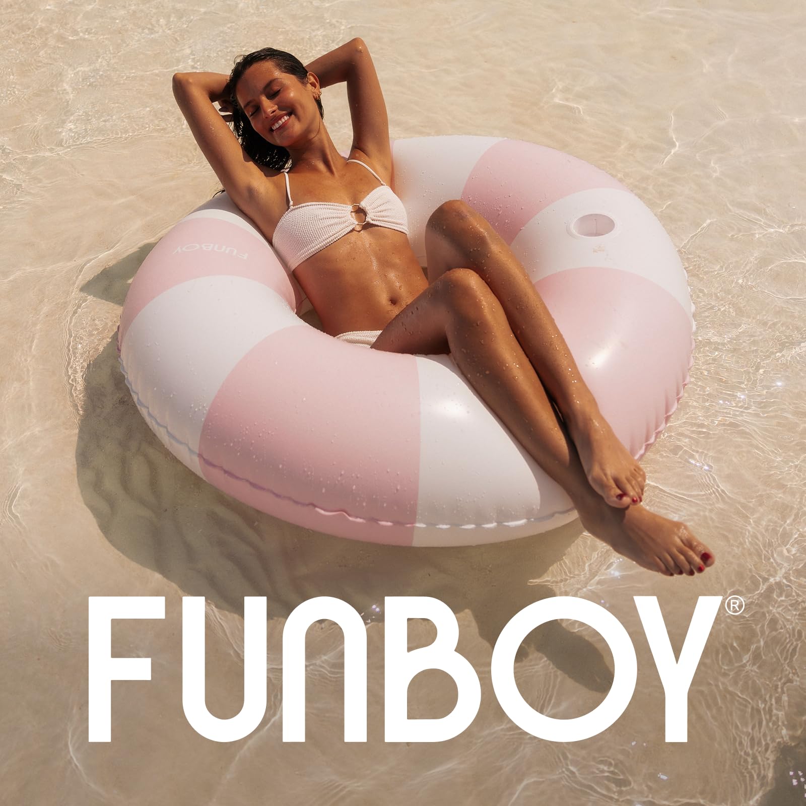 FUNBOY Giant Vintage Stripe Inflatable Tube Pool Float with Cup Holder 48" Large Pool Float for Adults Inner Tube Swimming Pool Toys Swim Rings Pool Lounger Float for Pool Party & Summer