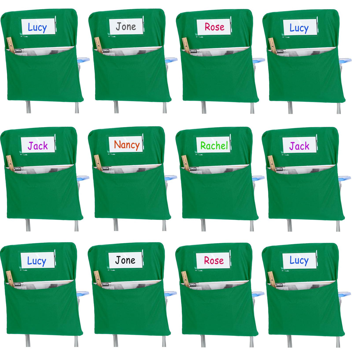 Maitys 24 Pcs Chair Pockets for Classrooms 17 x 20 Inches Student Chair Bag Chairback with Name Tag for Keeping Student Book School Table Organized