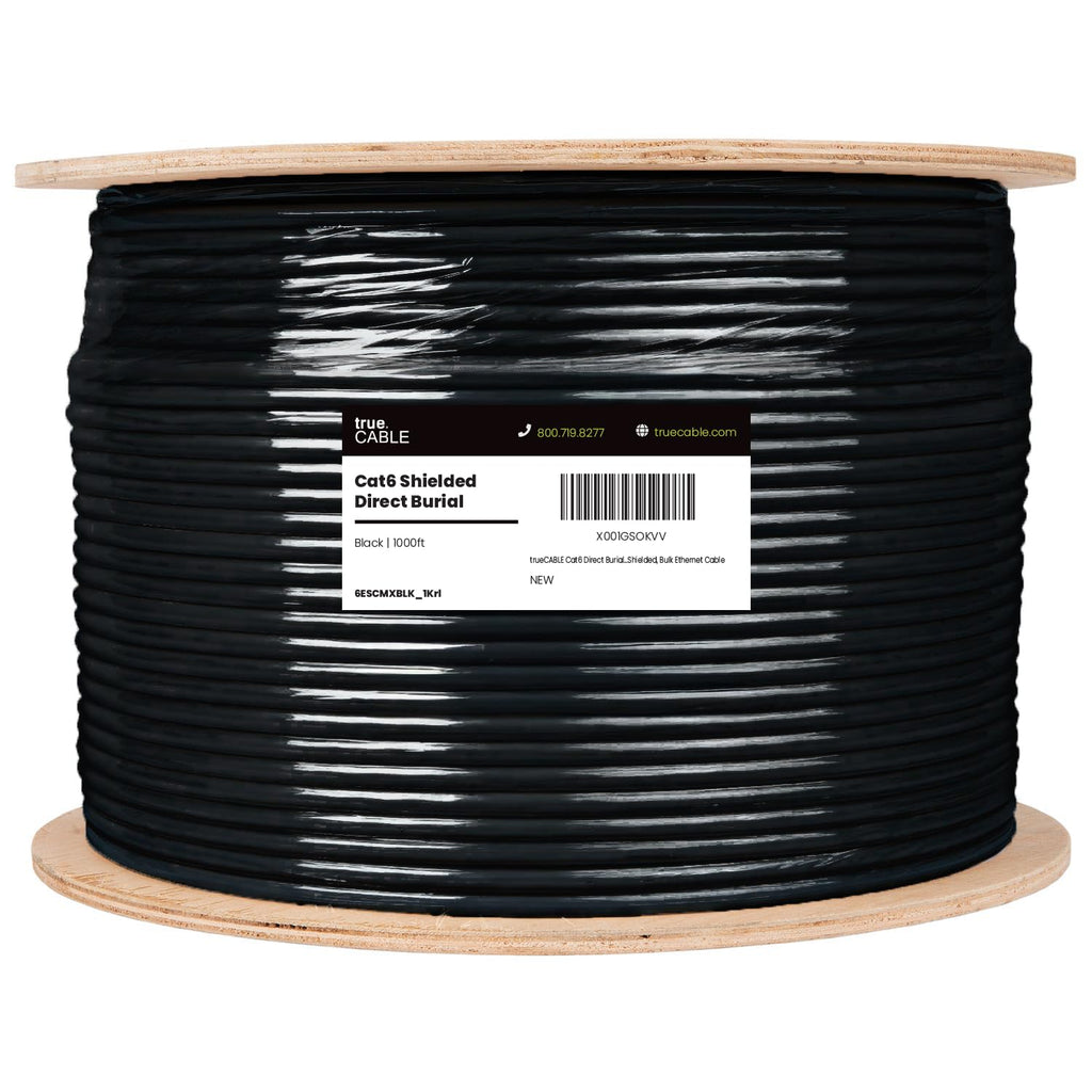 TRUE CABLE Cat6 Direct Burial Outdoor Bulk Ethernet Cable, Shielded F/UTP, 500ft, Brown, 23AWG Solid Bare Copper, Heavy Duty Outdoor, OSP Jacket, Waterproof, UV, 550MHz, PoE++ 100W (4PPoE)