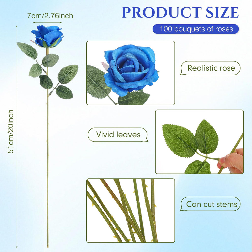 Jexine 100 Pieces Artificial Roses Flowers Bulk, Long Stem Realistic Fake Silk Roses Bouquet for Table Centerpiece Vases Wedding Party Kitchen Decor(Beige)