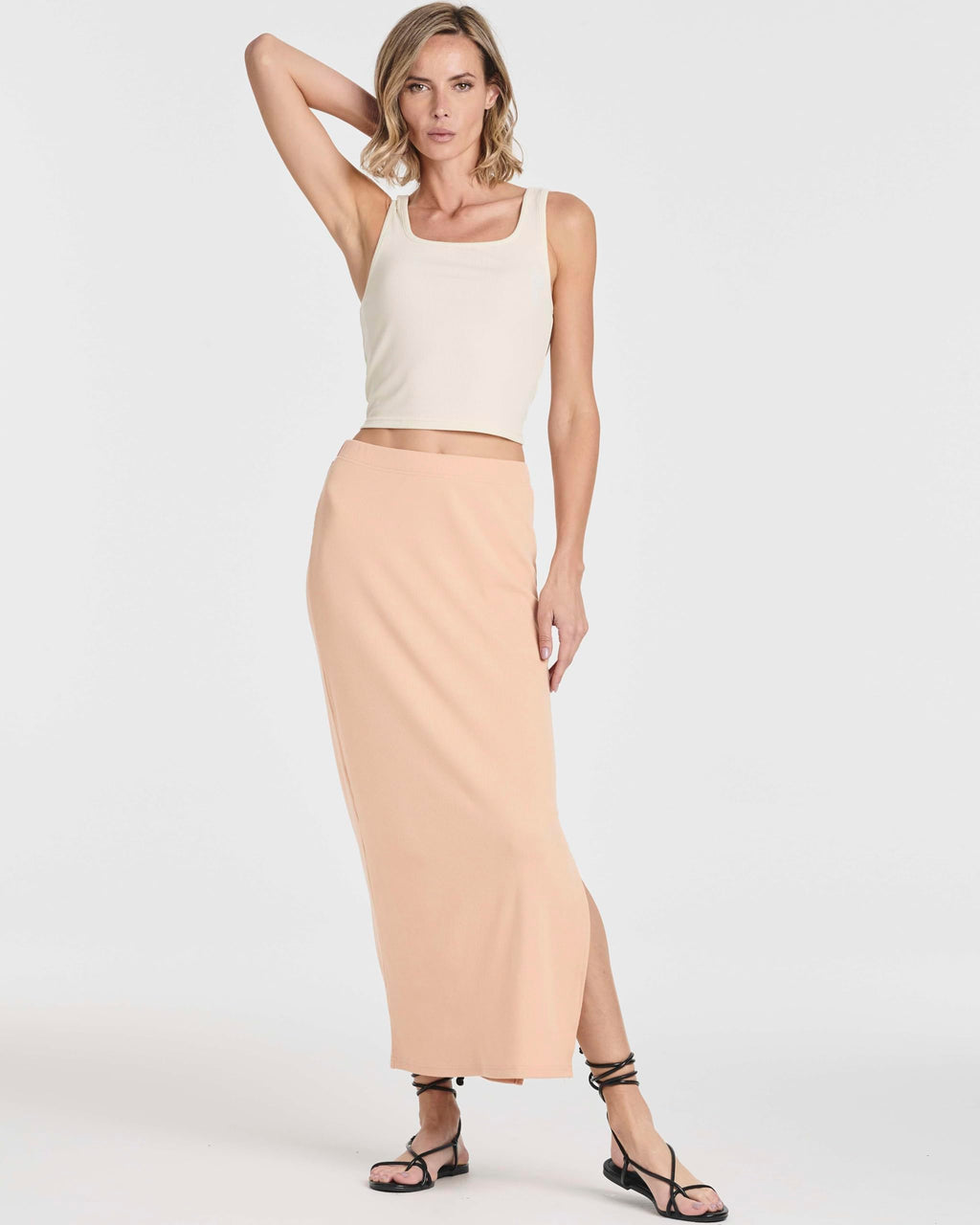 Real Essentials 3 Pack: Women's Ribbed High Waisted Maxi Skirt with Side Slit - Casual Long Pencil Skirt