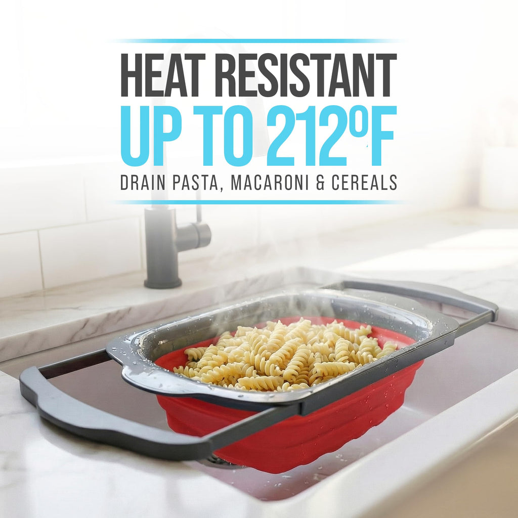 Comfify Over-the-Sink Colander with Handles – Sleek Plastic Black Kitchen Strainer for Pasta, Vegetables & Fruits – Space-Saving Design – 17.1 x 10.2 x 1.75 Inches