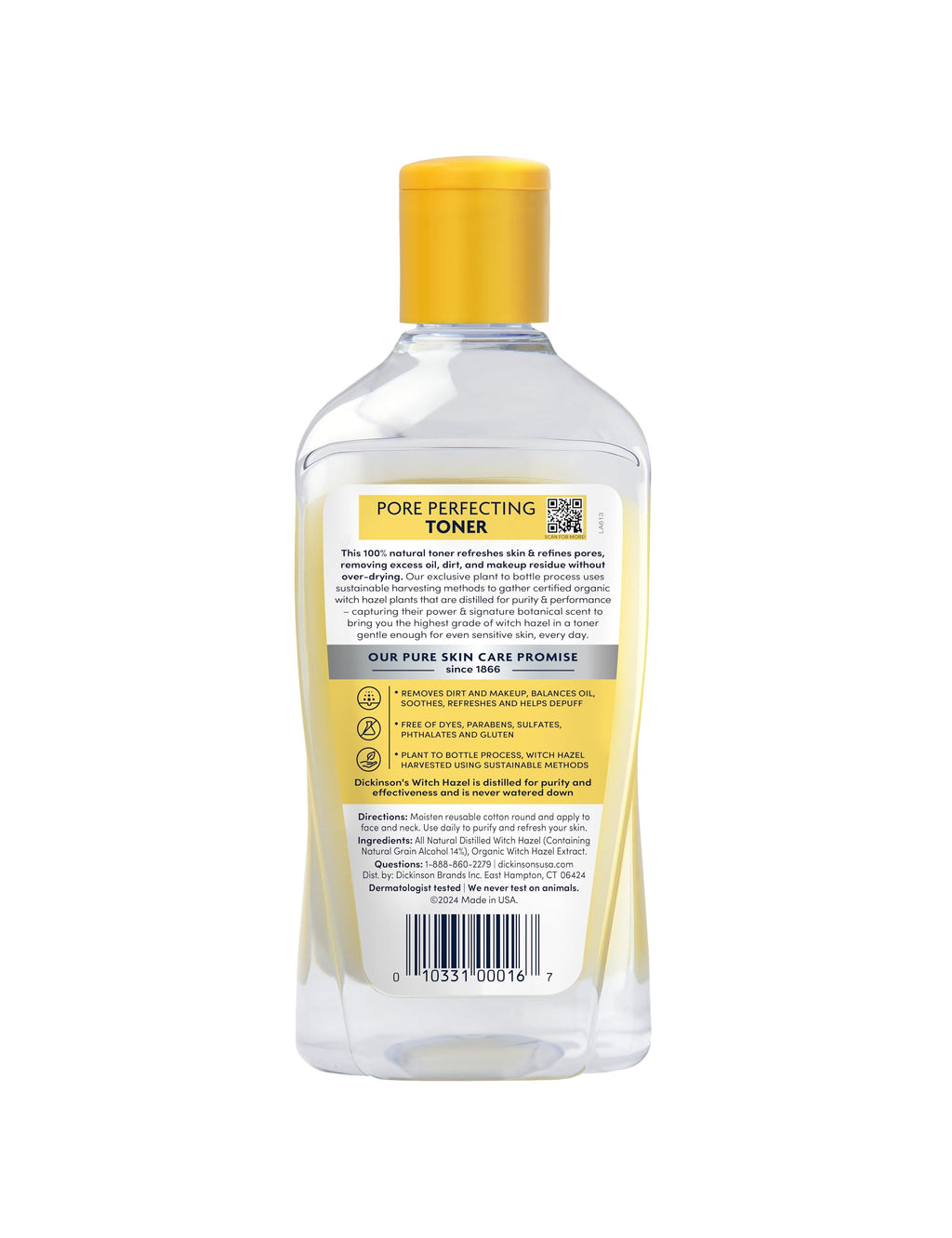 Dickinson's Original Witch Hazel Pore Perfecting Toner | 100% Natural Distilled Witch Hazel | America's #1 Toner | Refines Pores | Removes Impurities & Oil |8 Fl Oz | 6 Count