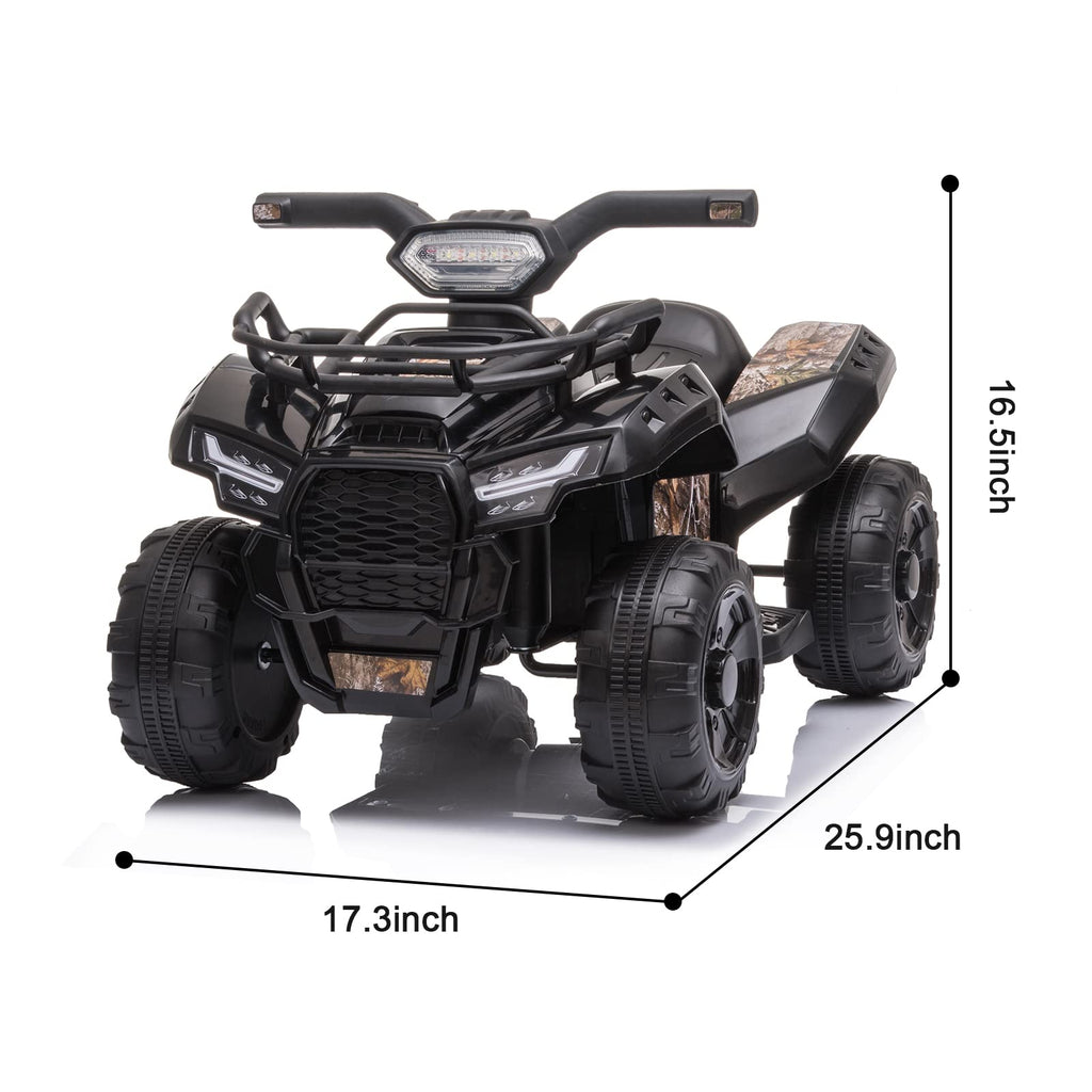 Kids Ride on ATV, 6V Battery Powered Kids Electric Vehicle, 4 Wheeler Quad w/Headlights, MP3, USB, Volume Control, Large Seat, Electric Ride on Toys Best Gifts for 18-36 Months Boys Girls (Black)