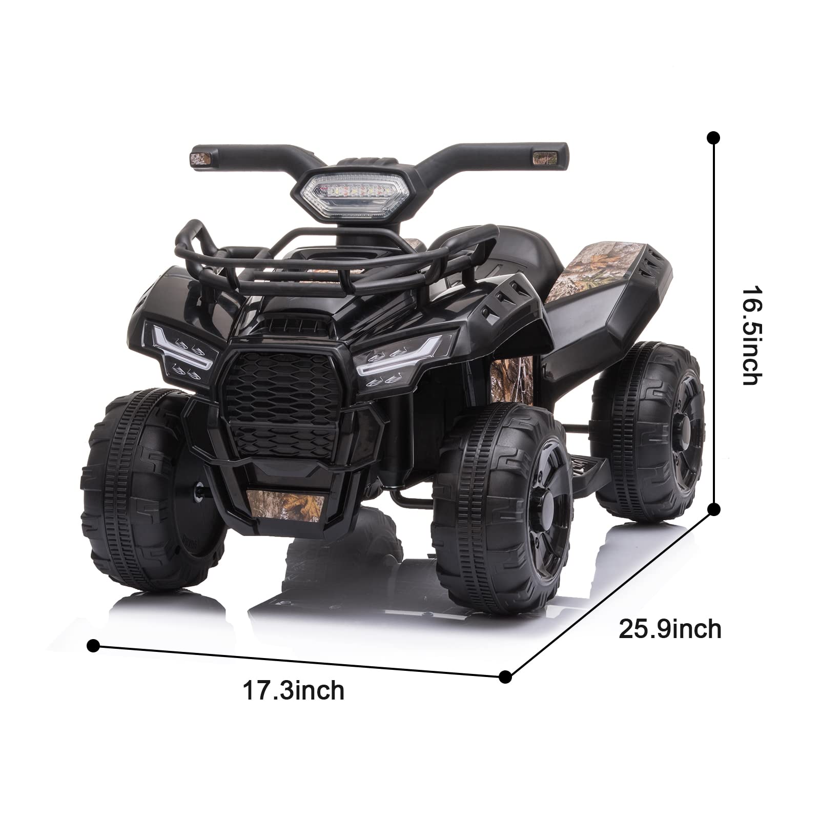 Kids Ride on ATV, 6V Battery Powered Kids Electric Vehicle, 4 Wheeler Quad w/Headlights, MP3, USB, Volume Control, Large Seat, Electric Ride on Toys Best Gifts for 18-36 Months Boys Girls (Black)