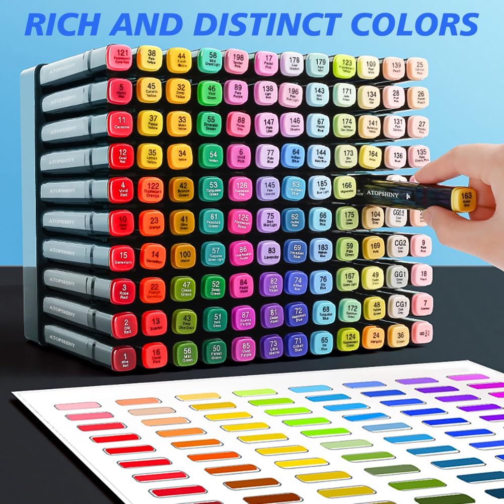 ATOPSHINY Alcohol Markers 262 Colors Drawing Pens Set Dual Tip Permanent Art Markers for Kids and Adult Gifts -262 Black shell Refillable