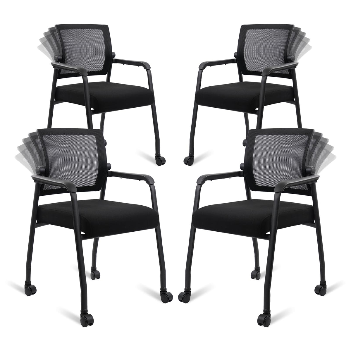 KLASIKA Desk Chair No Wheels with Adjustable Mesh Backrest, Arm Chair with Ergonomic Lumbar Support and Thickened Seats Cushion, Waiting Room Chairs for Office School Church Guest Reception