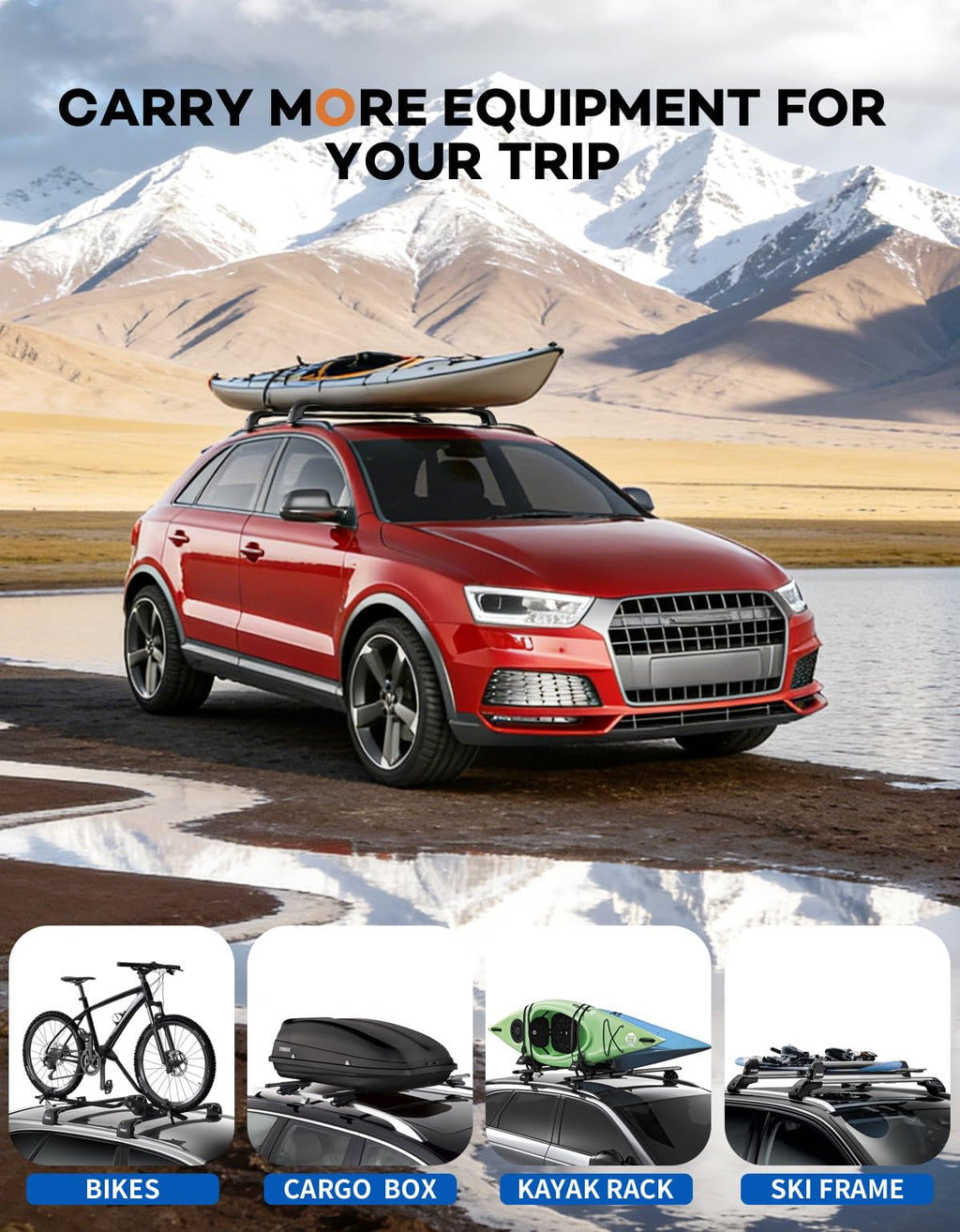 Wonderdriver 300lbs Roof Rack Cross Bars Compatible with Audi Q3 2012-2018, Heavy Duty Aluminum Lockable Roof Rails Crossbars Black Rooftop Cargo Carrier Luggage
