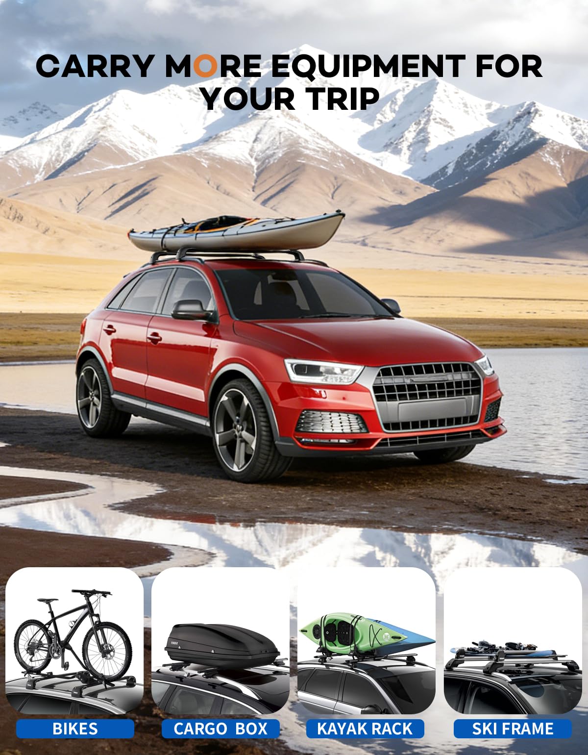 Wonderdriver 300lbs Roof Rack Cross Bars Compatible with Audi Q3 2012-2018, Heavy Duty Aluminum Lockable Roof Rails Crossbars Black Rooftop Cargo Carrier Luggage