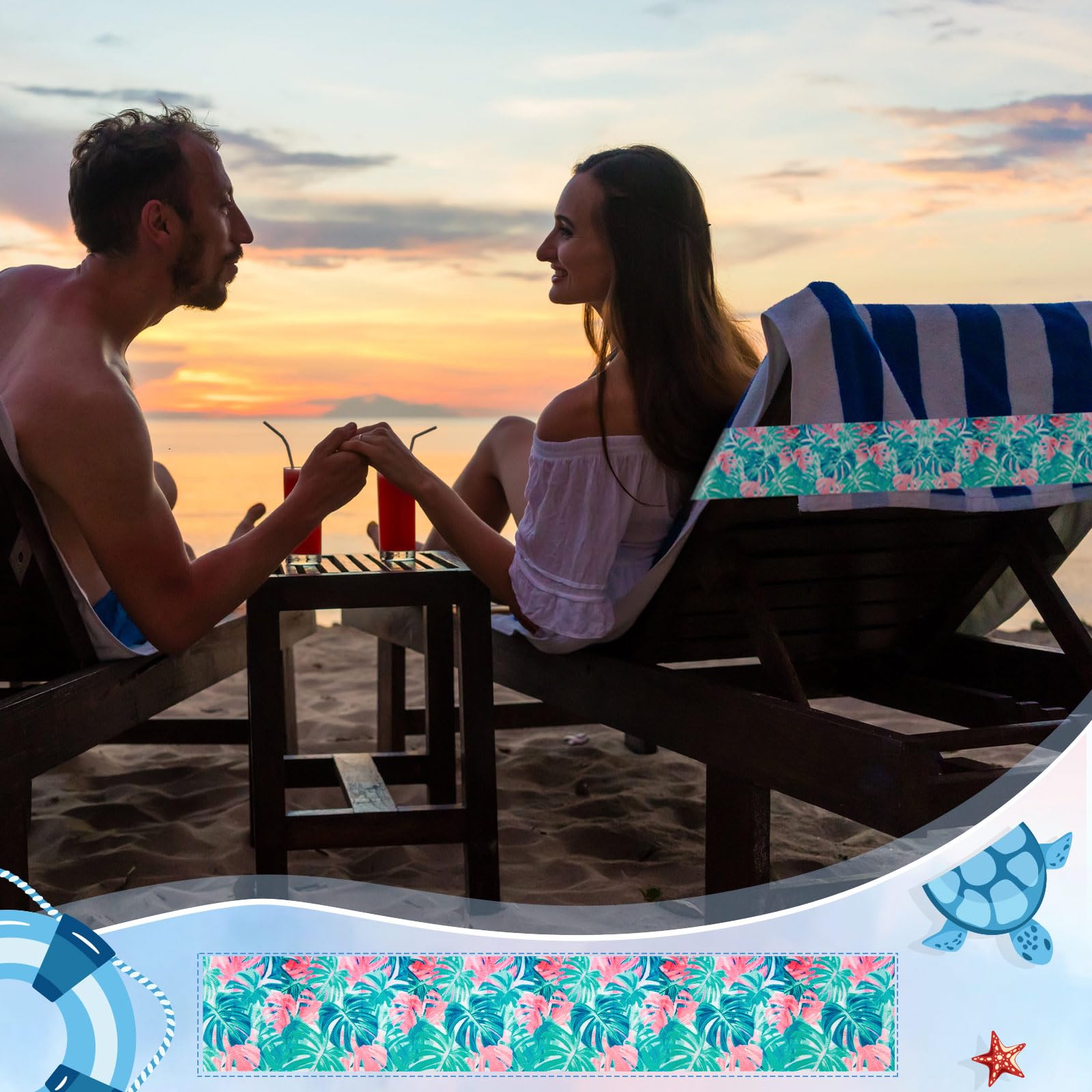 Boao 4 Pack Towel Bands for Beach Chair, Pool & Cruise Essentials, Elastic and Windproof, Towel Chair Clips Lounge Strap Holder, Cruise Ship Accessories (American Flag)