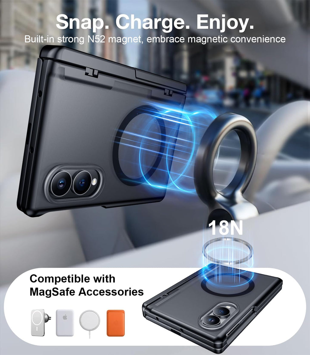 for Samsung Galaxy Z Fold 8 Case,[Compatible with MagSafe][Built-in HD Screen Protector & Kickstand][Hinge Protection]Translucent Matte Full-Body Shockproof Phone Case for Galaxy Z Fold 8,Black