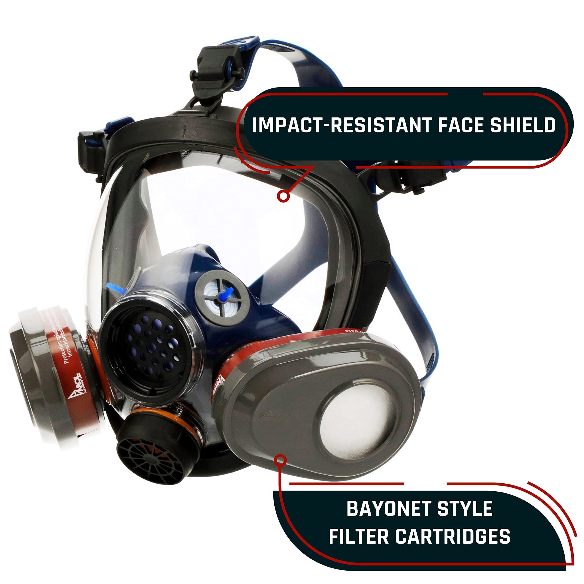 Parcil Distribution Full Face Respirator Mask with Filters – Durable Full Face Respirator Mask, Bayonet Filter Compatible