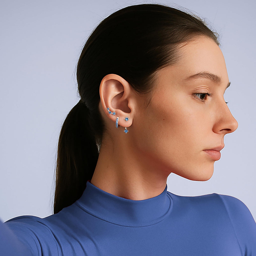 3 Pairs Dainty Small Earrings Set for Women Trendy, Birthstone Stud Huggie Hoop Jacket Stack for Cartilage Helix, Gold Plated Hypoallergenic Cute Women Fashion Accessories Western Jewelry Gifts