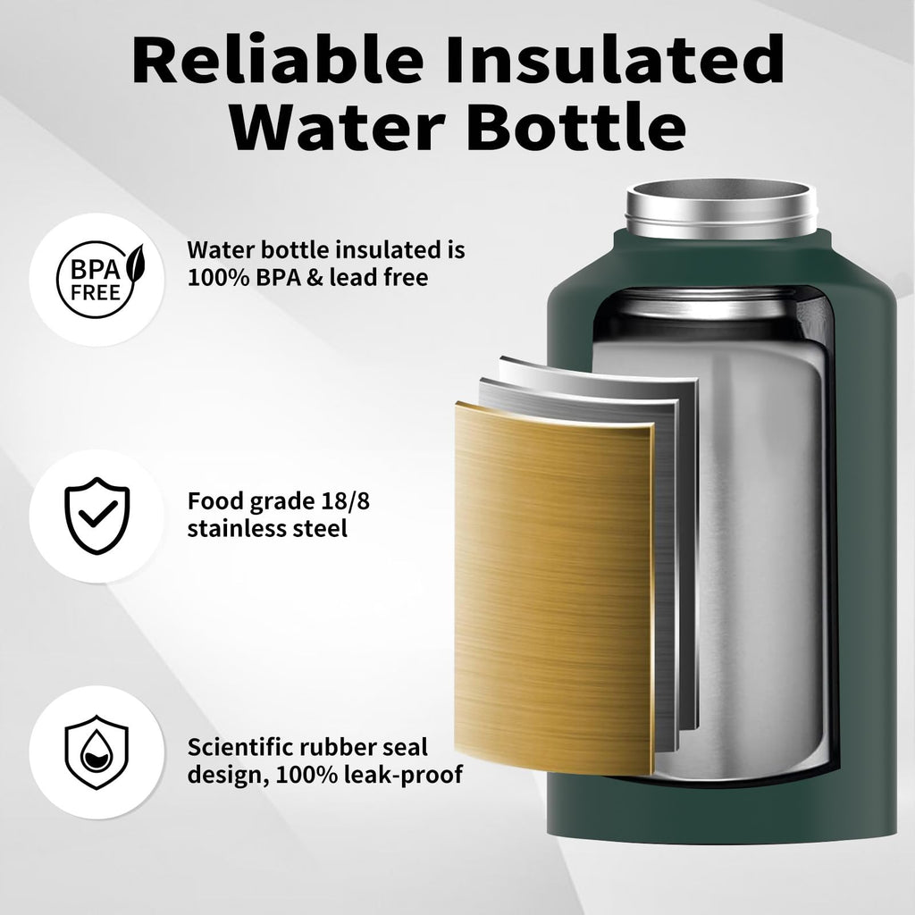 WATERSY Half Gallon Water Bottle Insulated(Cold for 48 Hrs),BPA Free&Leak Proof,64oz Stainless Steel Water Jug/Flask,Big thermo,Large Water Bottle with Handle for Gym,Hiking,Camping,Black