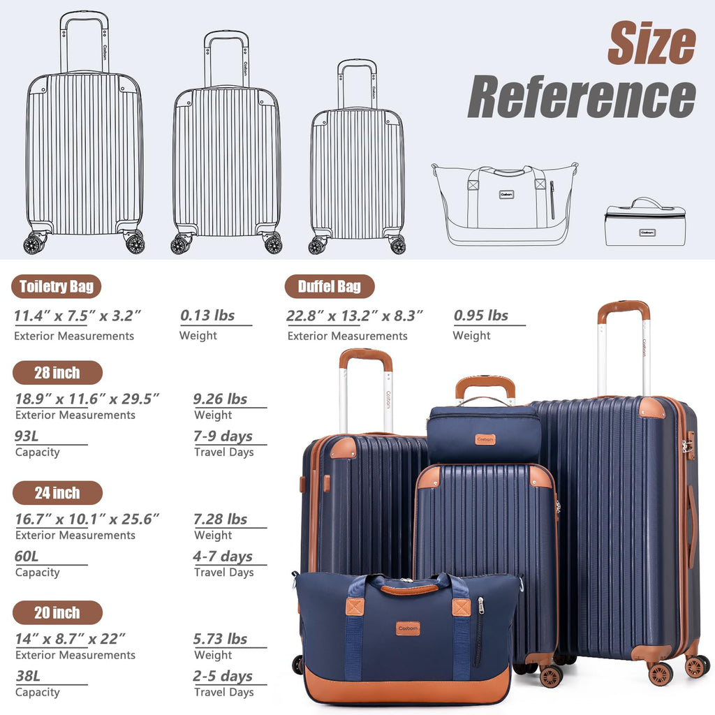 Cosbarn Luggage Sets 5 Piece Suitcases with Wheels, Suitcase Set ABS Hard Case Luggage with TSA Lock Spinner Wheels Durable Travel Luggage
