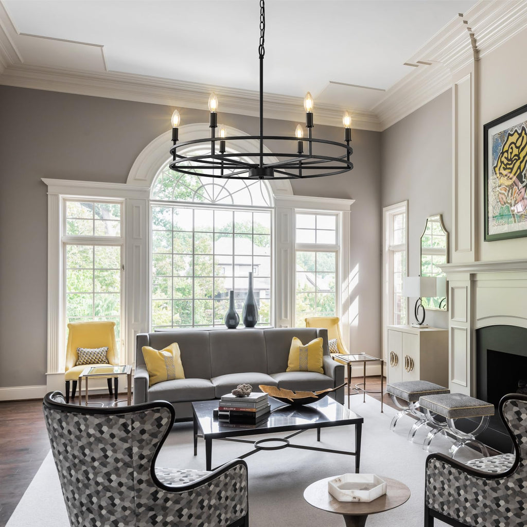 Black Chandelier 6-Light Dining Room Chandelier Kitchen Chandeliers Over Table Round Living Room Chandelier Light Fixture for Bedroom, Kitchen, Foyer