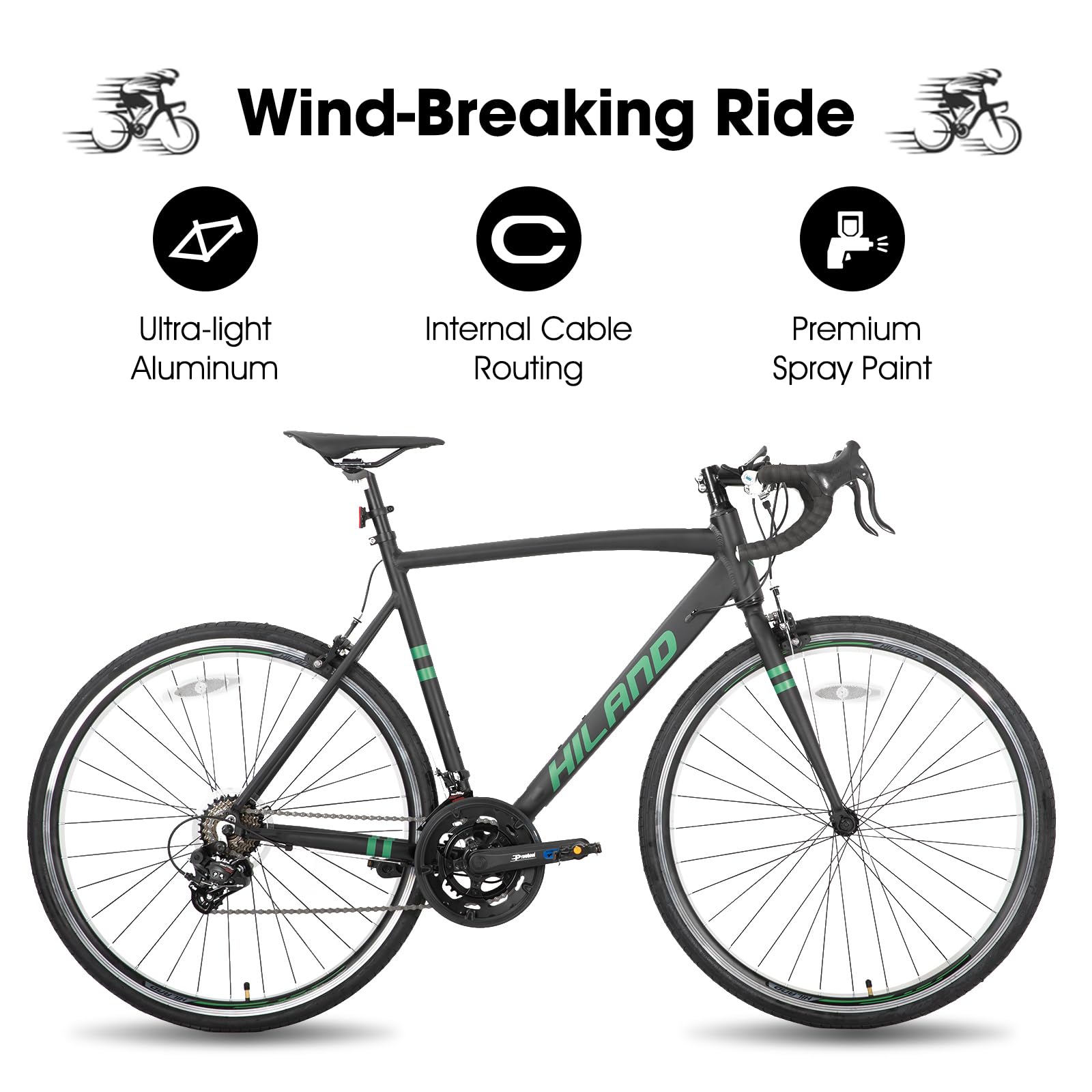 HILAND 700c Road Bike 14 Speed, Aluminum Frame Racing Bike, City Commuter Bicycle for Men Women
