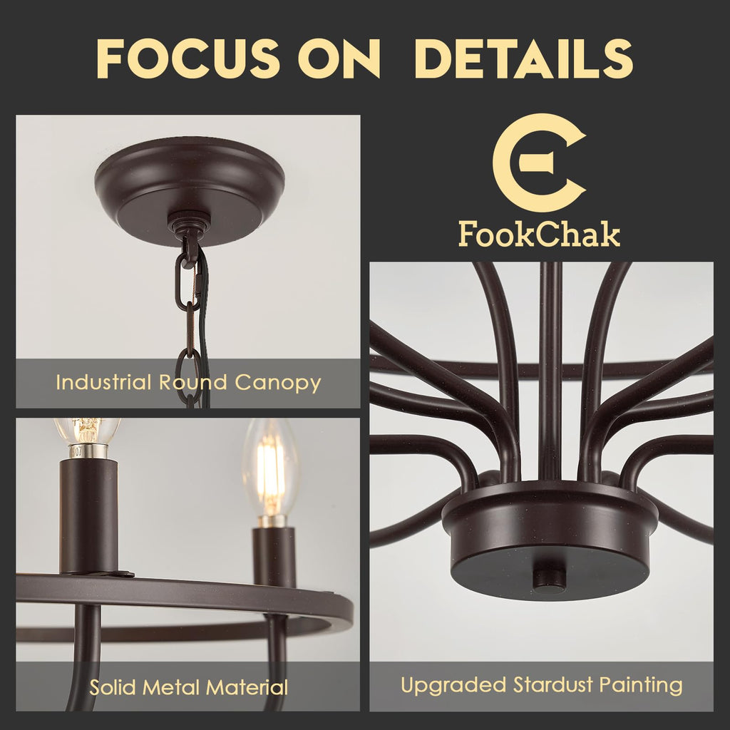 Black Chandelier 6-Light Dining Room Chandelier Kitchen Chandeliers Over Table Round Living Room Chandelier Light Fixture for Bedroom, Kitchen, Foyer