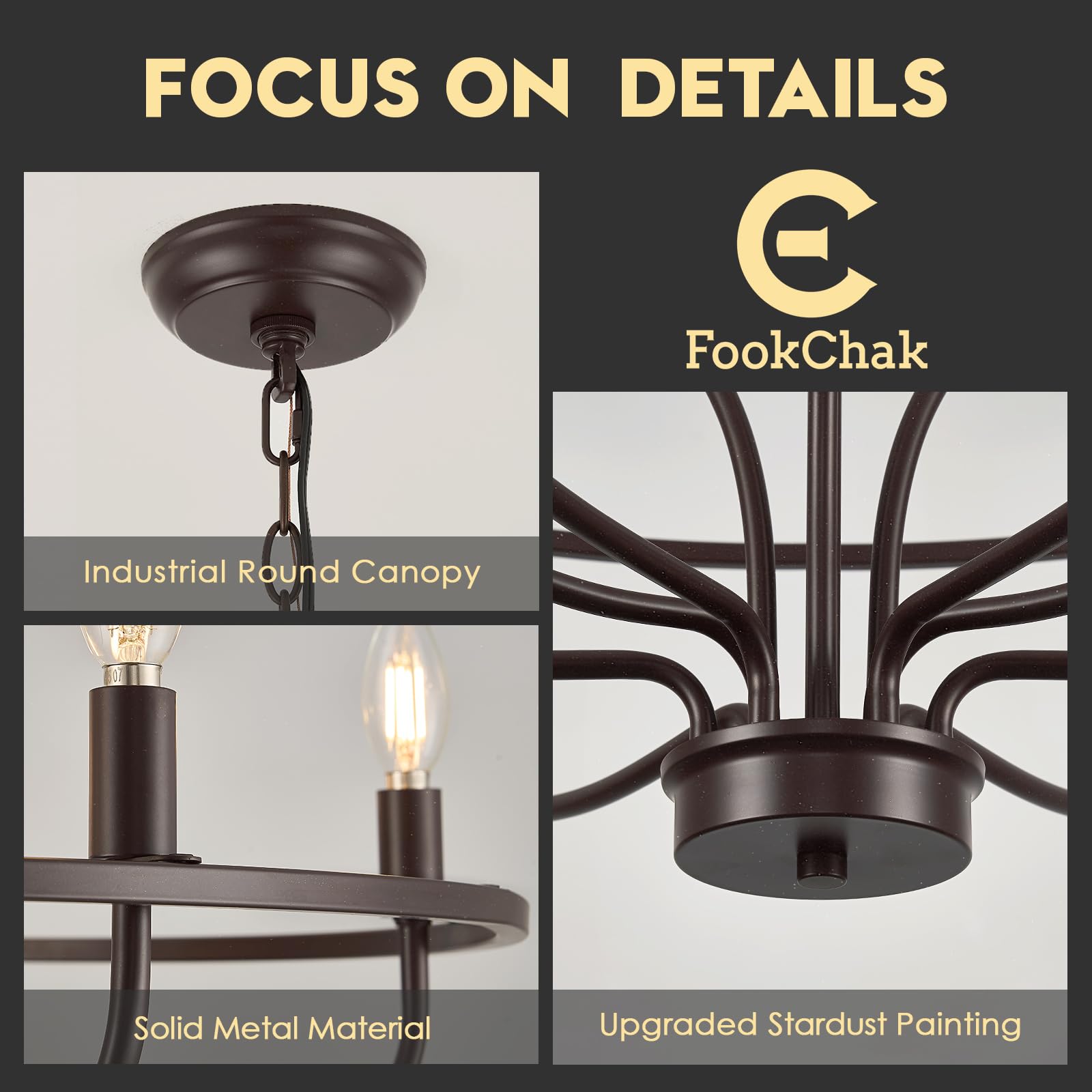 Black Chandelier 6-Light Dining Room Chandelier Kitchen Chandeliers Over Table Round Living Room Chandelier Light Fixture for Bedroom, Kitchen, Foyer