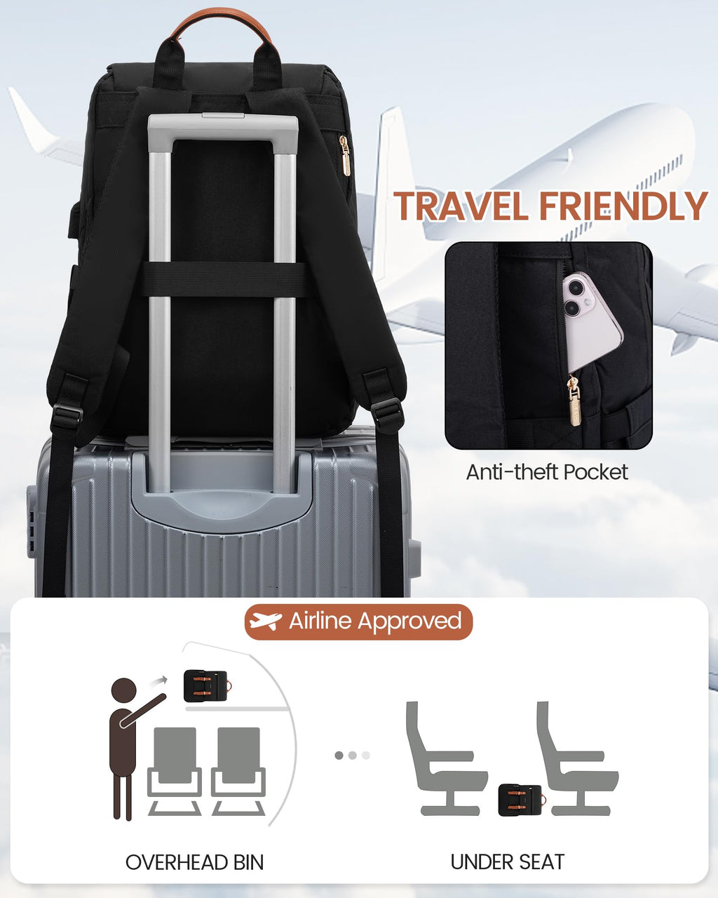 LOVEVOOK Laptop Backpack for Women, 15.6 Inch Vintage Travel Backpack Purse – Airline Approved Large Computer Bag, Lightweight for Nurse Teacher