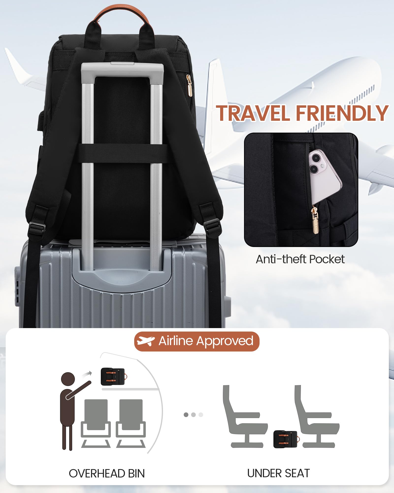 LOVEVOOK Laptop Backpack for Women, 15.6 Inch Vintage Travel Backpack Purse – Airline Approved Large Computer Bag, Lightweight for Nurse Teacher