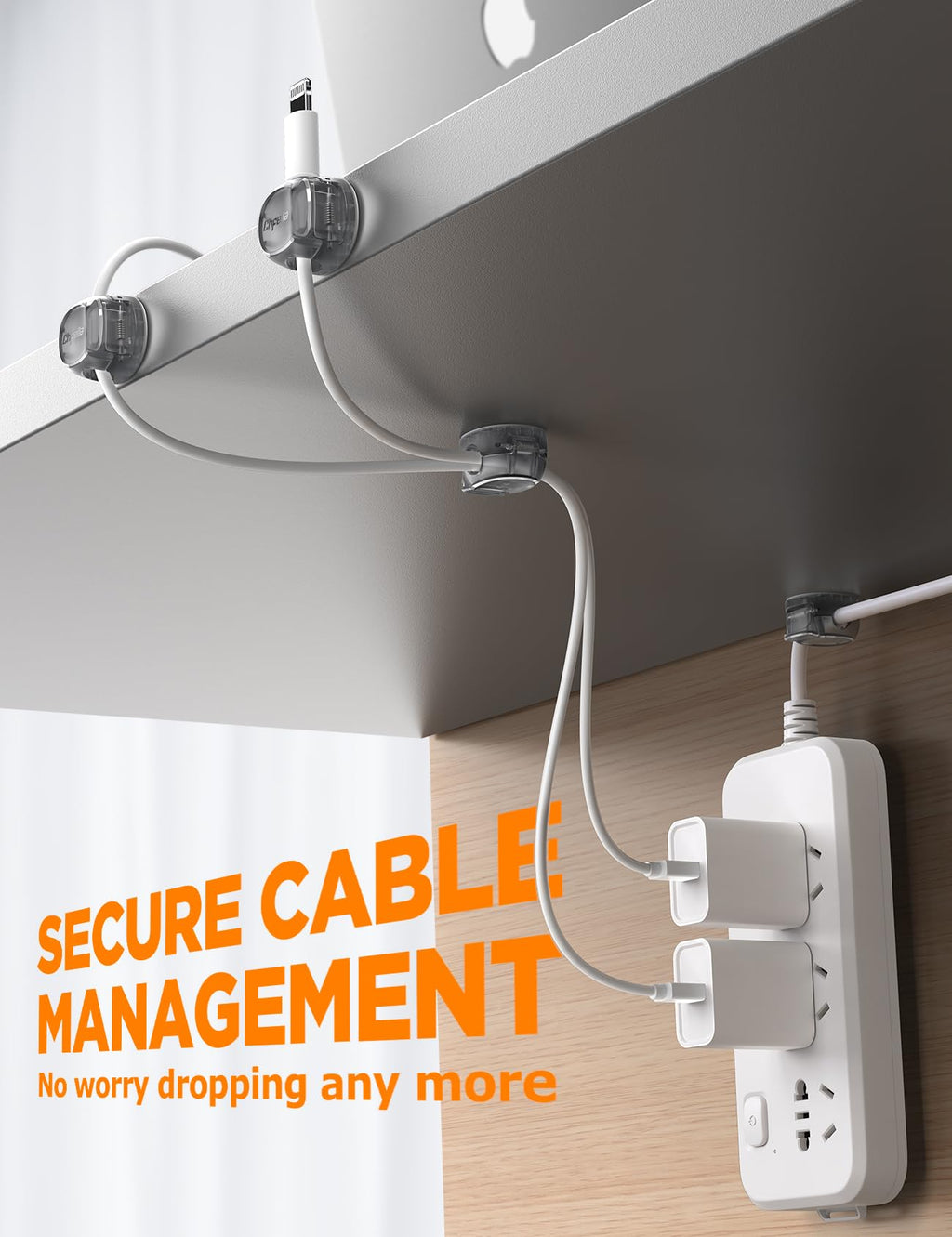 Cable Clips - Chfeila Latest Dual Spring Cord Organizer with Clasp Lock, 6Pack [Max Stability] Desk Cable Management, Adhesive Phone Charging Wire Holder for Nightstand/Car/Wall, Office Accessory