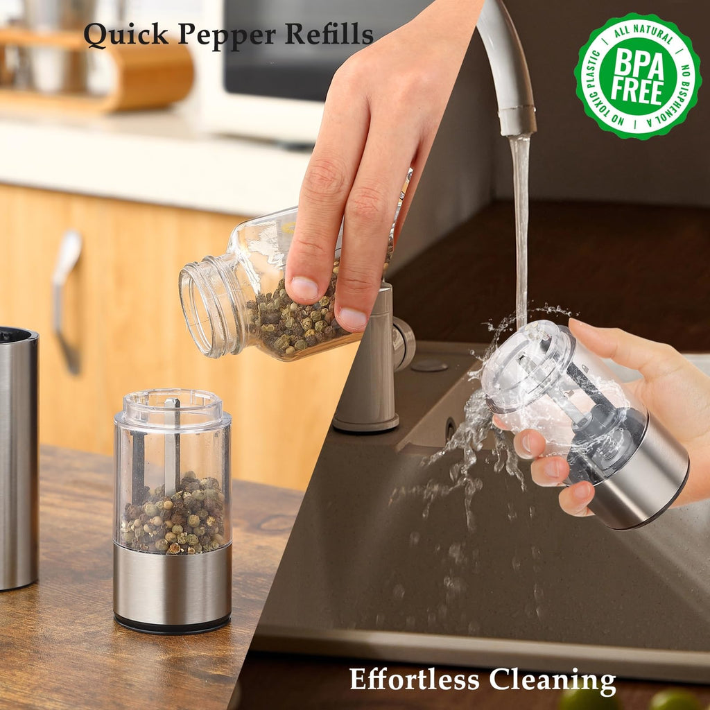 Electric Salt and Pepper Grinder Set, USB Rechargeable, Automatic Salt and Pepper Mill Grinder with Adjustable Coarseness, Electric Salt Shakers, LED Light, Refillable (2 Packs, Black)