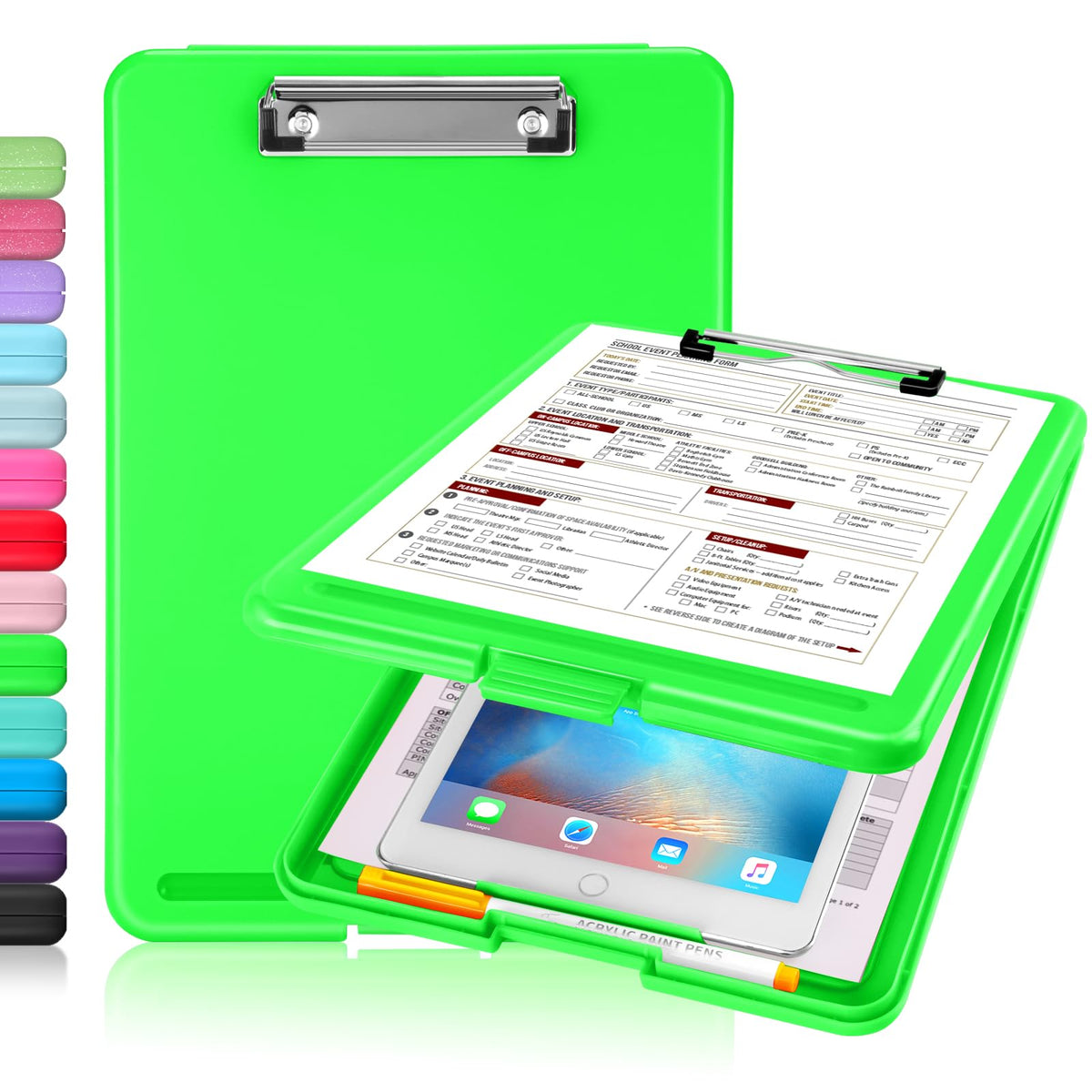 Sooez Clipboard with Storage, Plastic Storage Clipboards with Low Profile Clip, Nursing Clip Boards Foldable, Hanging Clipboard Case for Work, Teacher, Classroom Must Haves, Office School Supplies