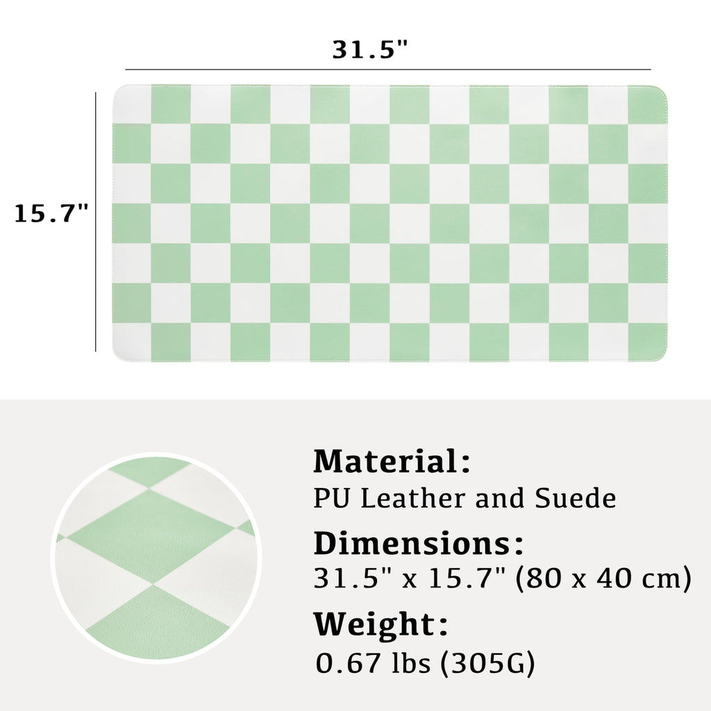 Ohocut Checkered Desk Mat, Large Cute Aesthetic Retro PU Leather Computer Laptop Desk Mat, Non-Slip Waterproof Mouse Keyboard Pad, Desk Writing Mat for Work/Home (Beige, 23.6" x 13.7")