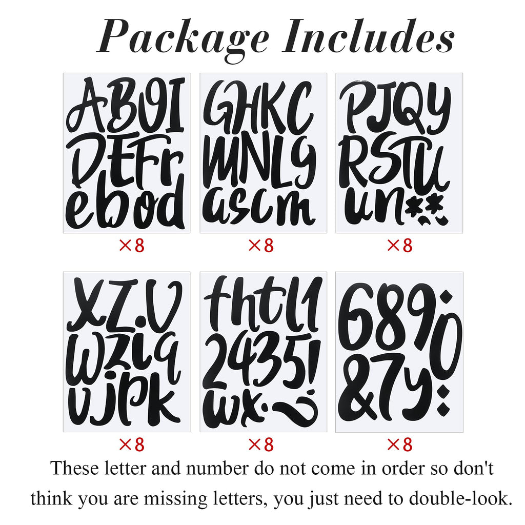 Outus 576 Pieces 8 Sheets Letters Stickers Self Adhesive Vinyl Letter for Graduation Cap Alphabet Number Stickers Mailbox Numbers Sticker, Decals for Classroom Decor Sign Door(Black,1 Inch)