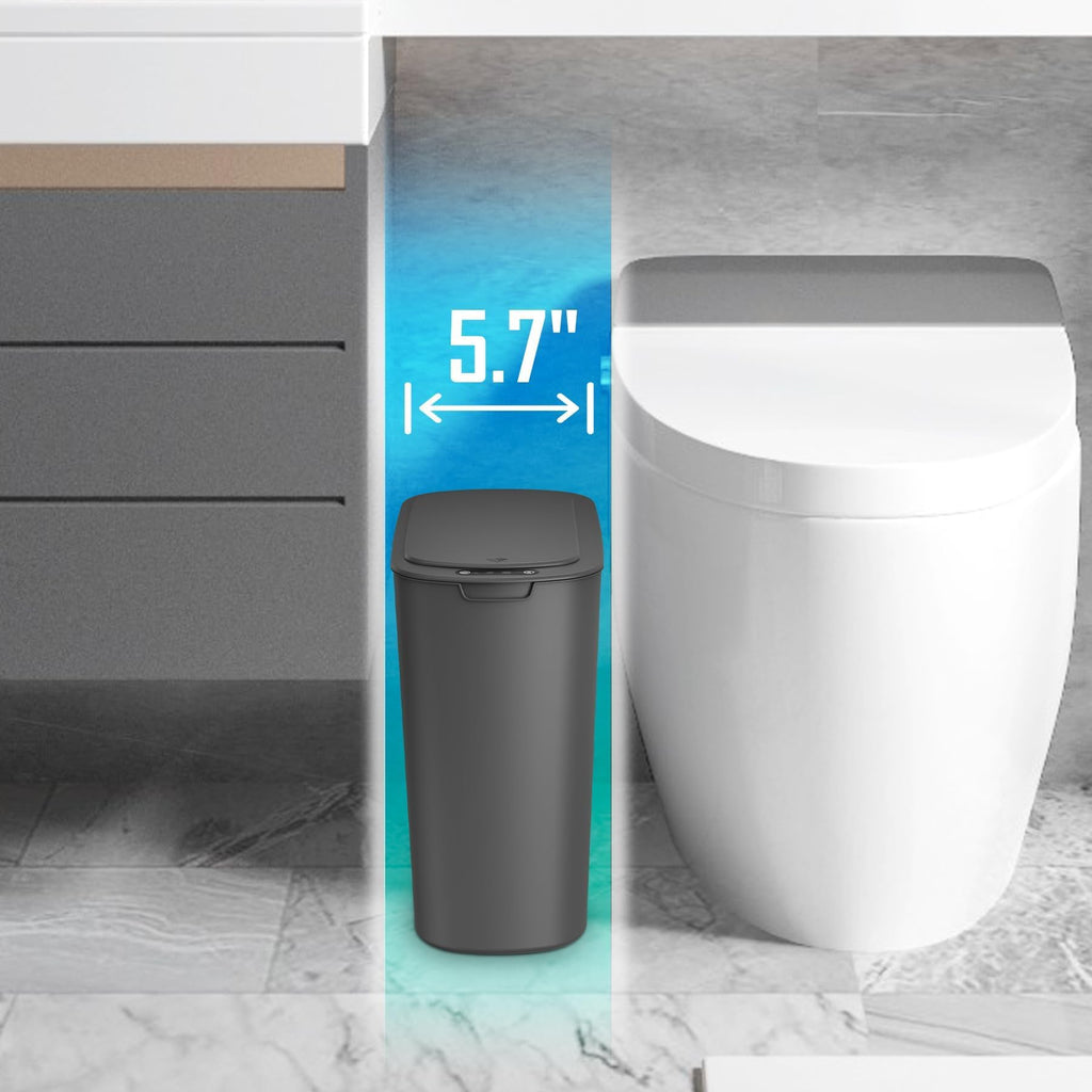 Cesun Automatic Motion Sensor Black Bathroom Trash Can with Lid, 2.6 Gallon Touchless Trash Bin, Smart Plastic Slim Garbage Can Small Wastebasket for Toilet, Office, rv, Bedroom, Living Room