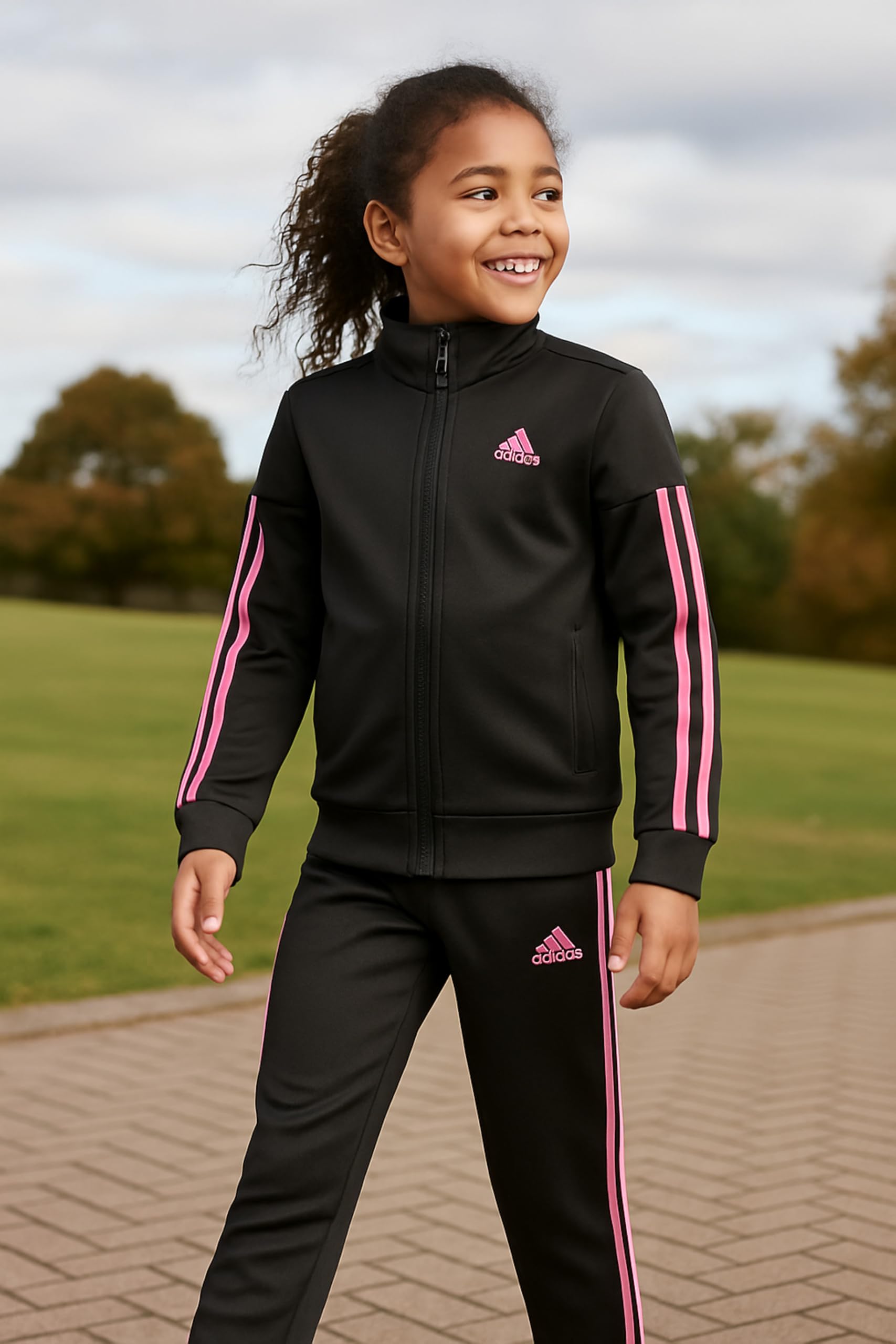 adidas Little Girl's Zip Front Classic Tricot Jacket and Joggers Set