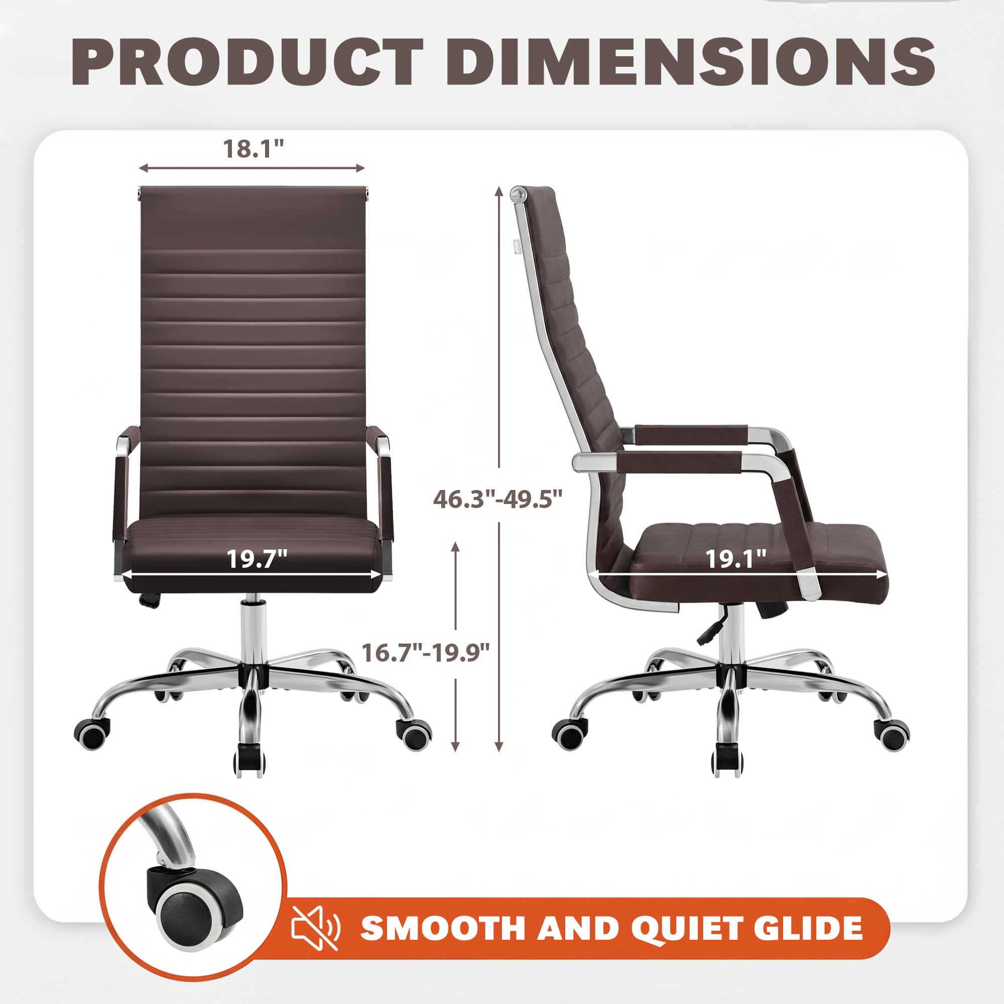 Furmax Ribbed Office Chair High Back PU Leather Executive Conference Chair Adjustable Swivel Chair with Arms (Bicolor Retro Brown)