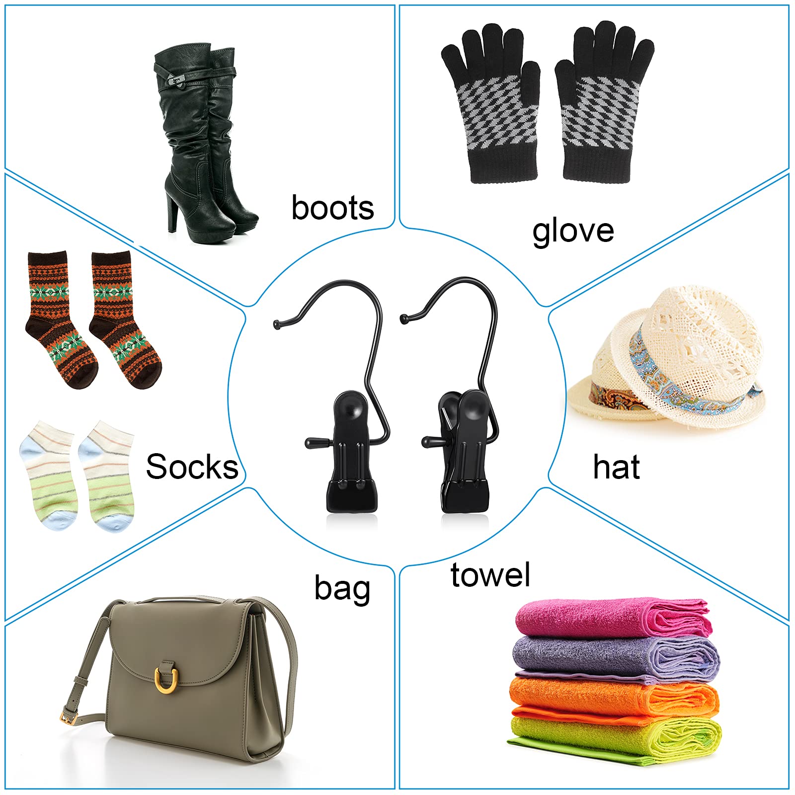 Hotop 20 Pieces Boot Hanger Clips for Closet, Laundry Hanging Hooks Heavy Duty Clips Boot Holder Portable Single Hooks Space Saving for Pants Jeans Clothes Hats Tall Towels (Black)