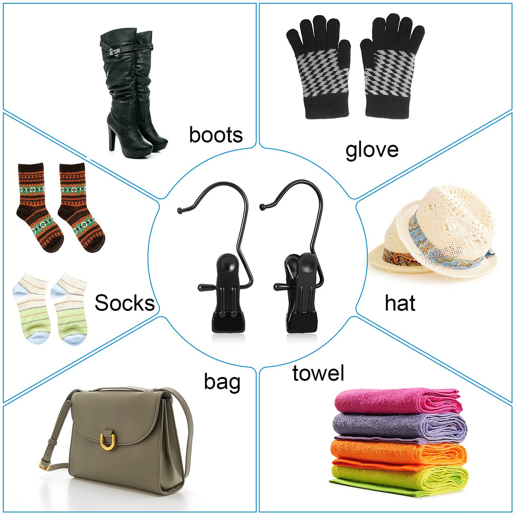 Hotop 20 Pieces Boot Hanger Clips for Closet, Laundry Hanging Hooks Heavy Duty Clips Boot Holder Portable Single Hooks Space Saving for Pants Jeans Clothes Hats Tall Towels (Black)