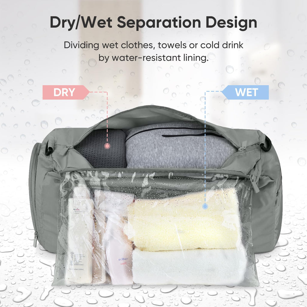 BALEINE Gym Bag for Women and Men, Duffel Bag for Sports, Gyms and Weekend Getaway, Waterproof Dufflebag with Shoe and Wet Clothes Compartments, Lightweight Carryon Gymbag (Azure)