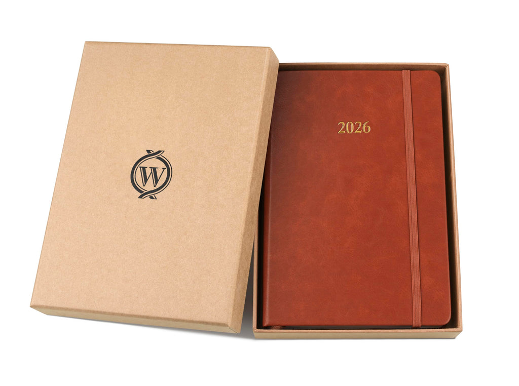 Wykeham's Executive 2026 Daily Journal Planner – US Public Holidays & Format – Customization Available (Brown, 6" x 4.5")