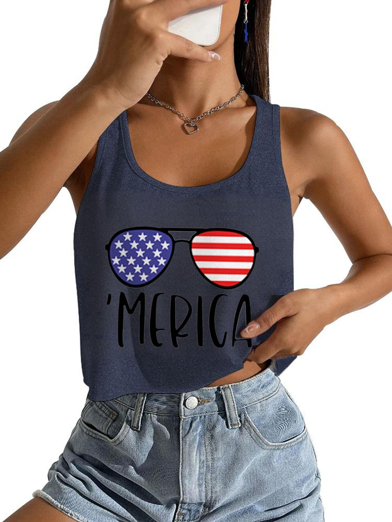 Women's Red White and Blue Shirts Patriotic Tops American Flag Graphic Crop Tops for Teen Girls