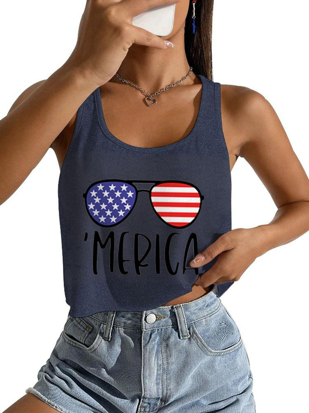 Women's Red White and Blue Shirts Patriotic Tops American Flag Graphic Crop Tops for Teen Girls