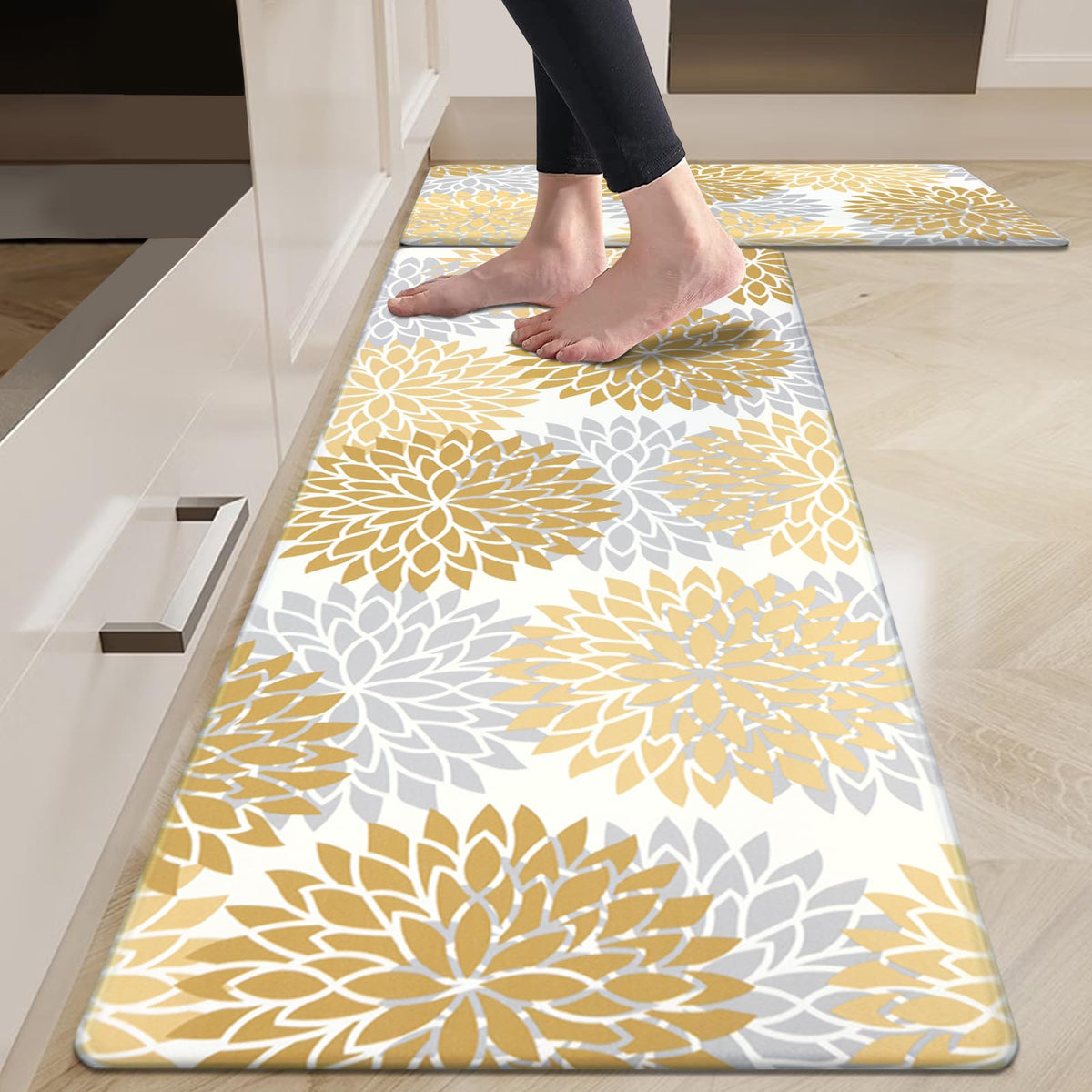 HEBE Anti Fatigue Kitchen Rugs Sets of 2, Non Slip Kitchen Mats for Floor, Waterproof Cushioned Comfort Standing Carpet for Kitchen Sink, Home Office, Laundry Room