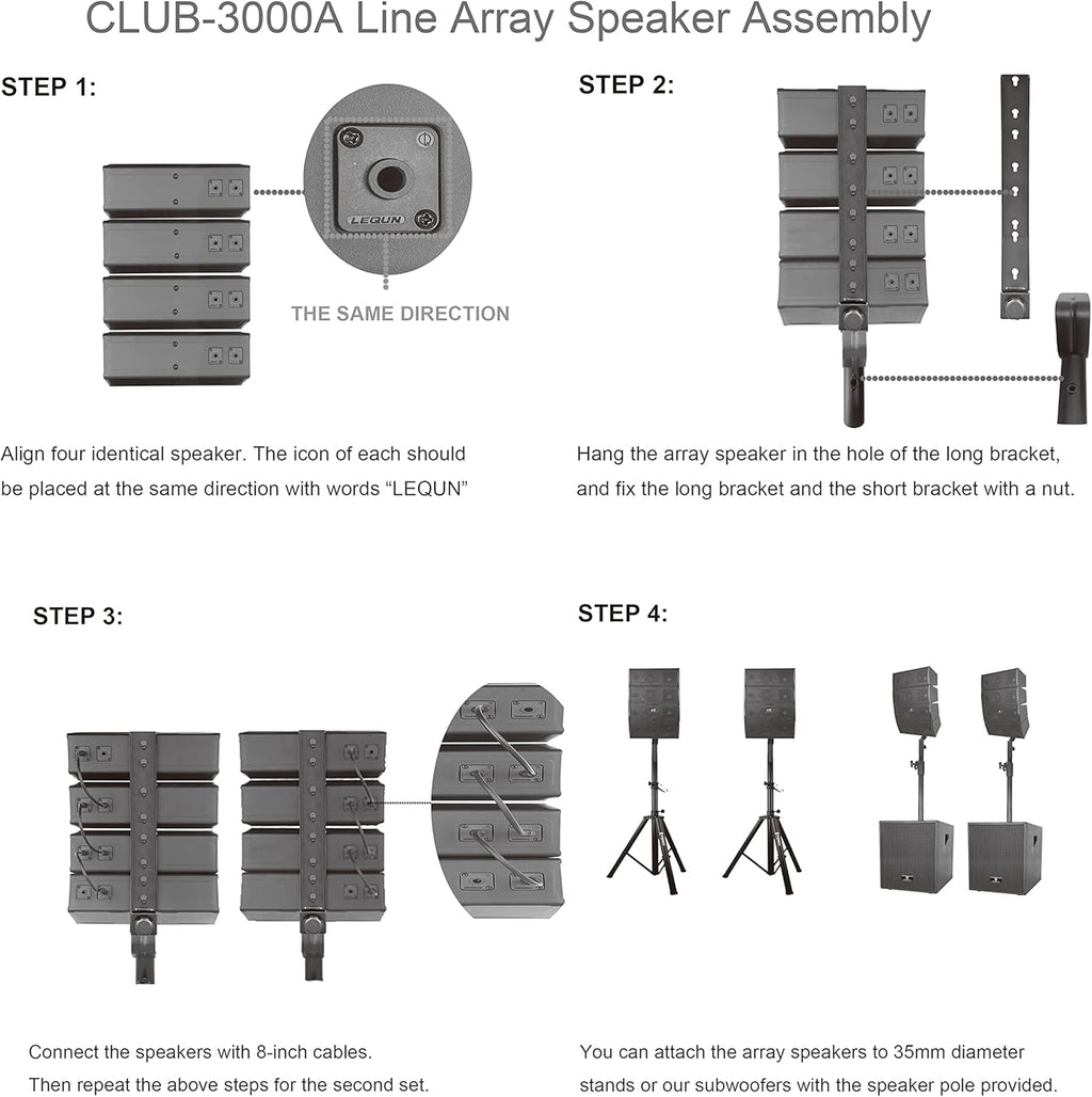 PRORECK Club 3000 12-Inch 4000w DJ Powered PA Speaker System Combo Set with Bluetooth USB Drive Read Function SD Card Remote Control,Two subwoofers and 8 line Array Speakers Set for Church, DJ, Live